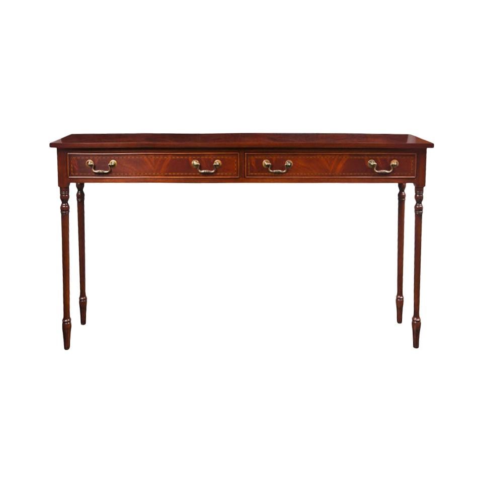 Custom English Inlaid Two-Drawer Mahogany Console For Sale