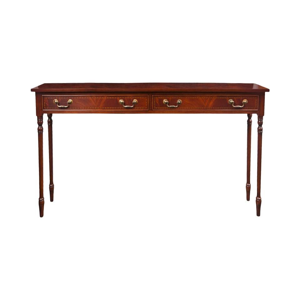 Custom English Inlaid Two-Drawer Mahogany Console