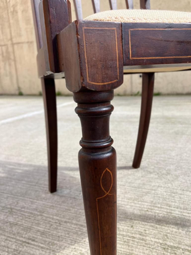 English Inlaid Mahogany Needlepoint Armchair \ Bedroom Side Chair For Sale 4