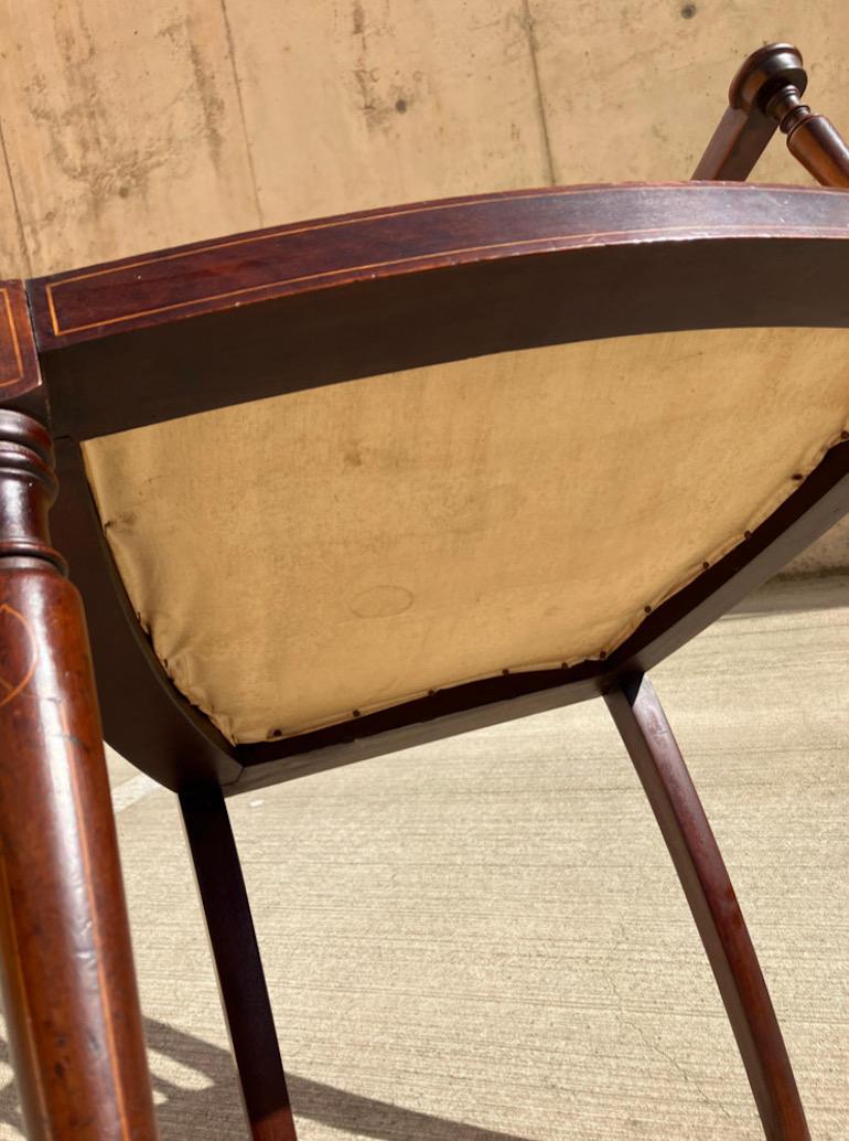 English Inlaid Mahogany Needlepoint Armchair \ Bedroom Side Chair For Sale 6