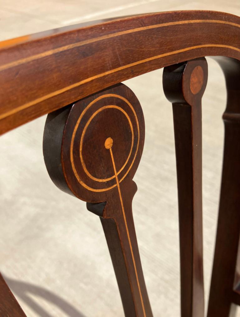 English Inlaid Mahogany Needlepoint Armchair \ Bedroom Side Chair For Sale 2