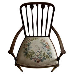 English Inlaid Mahogany Needlepoint Armchair \ Bedroom Side Chair