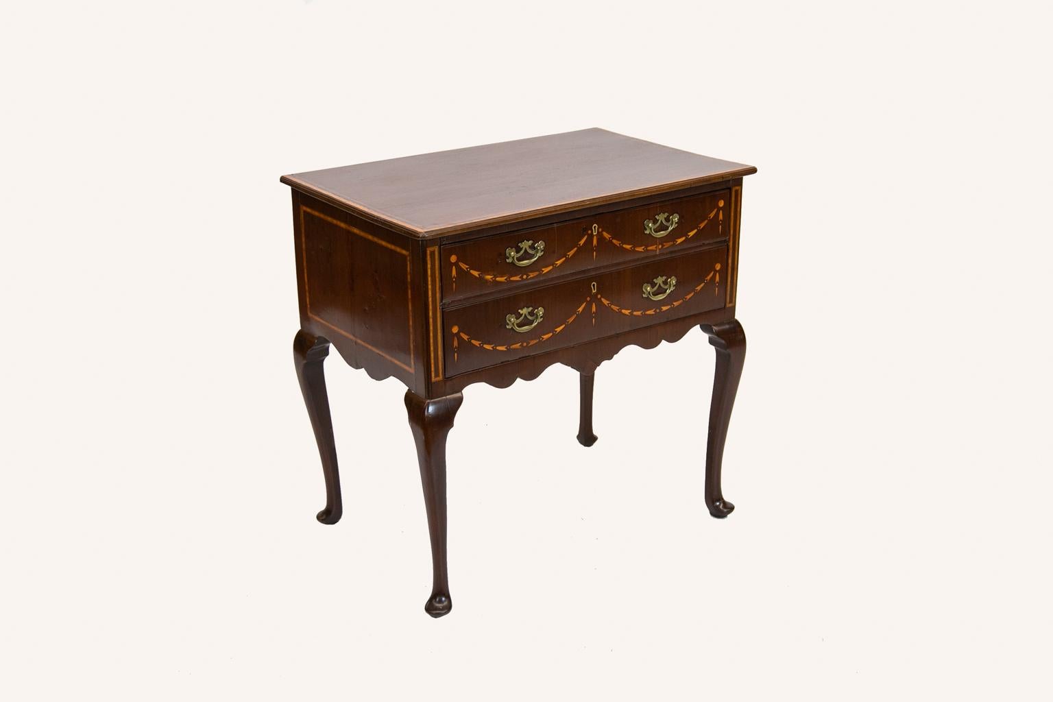 18th Century English Inlaid Mahogany Queen Anne Lowboy For Sale