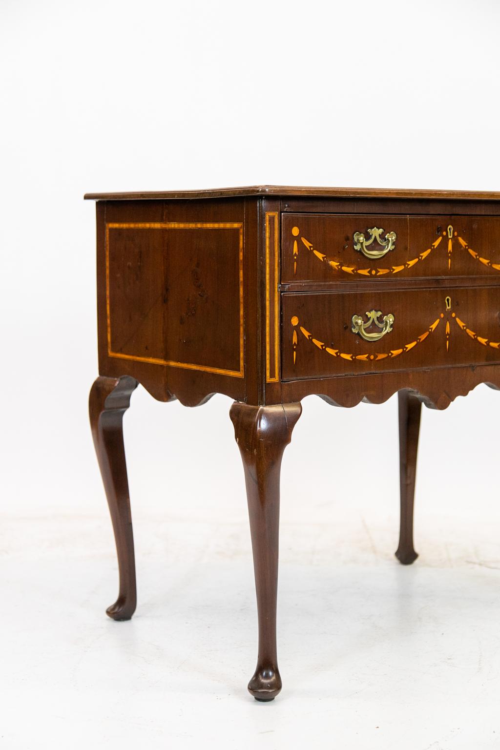 Wood English Inlaid Mahogany Queen Anne Lowboy For Sale