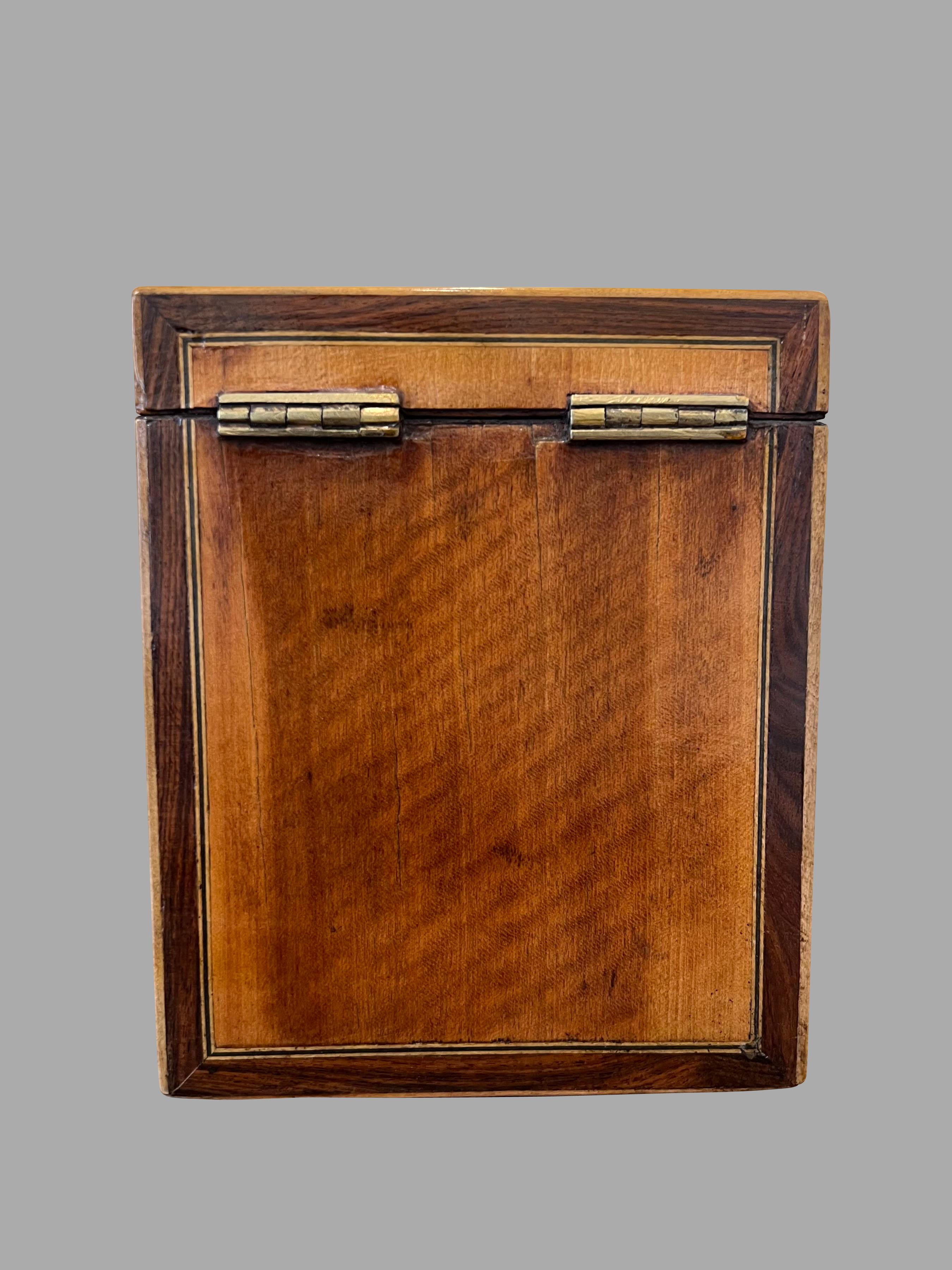 18th Century English Inlaid Mahogany Tea Caddy with Elaborate Crossbanding and Swag Inlay For Sale