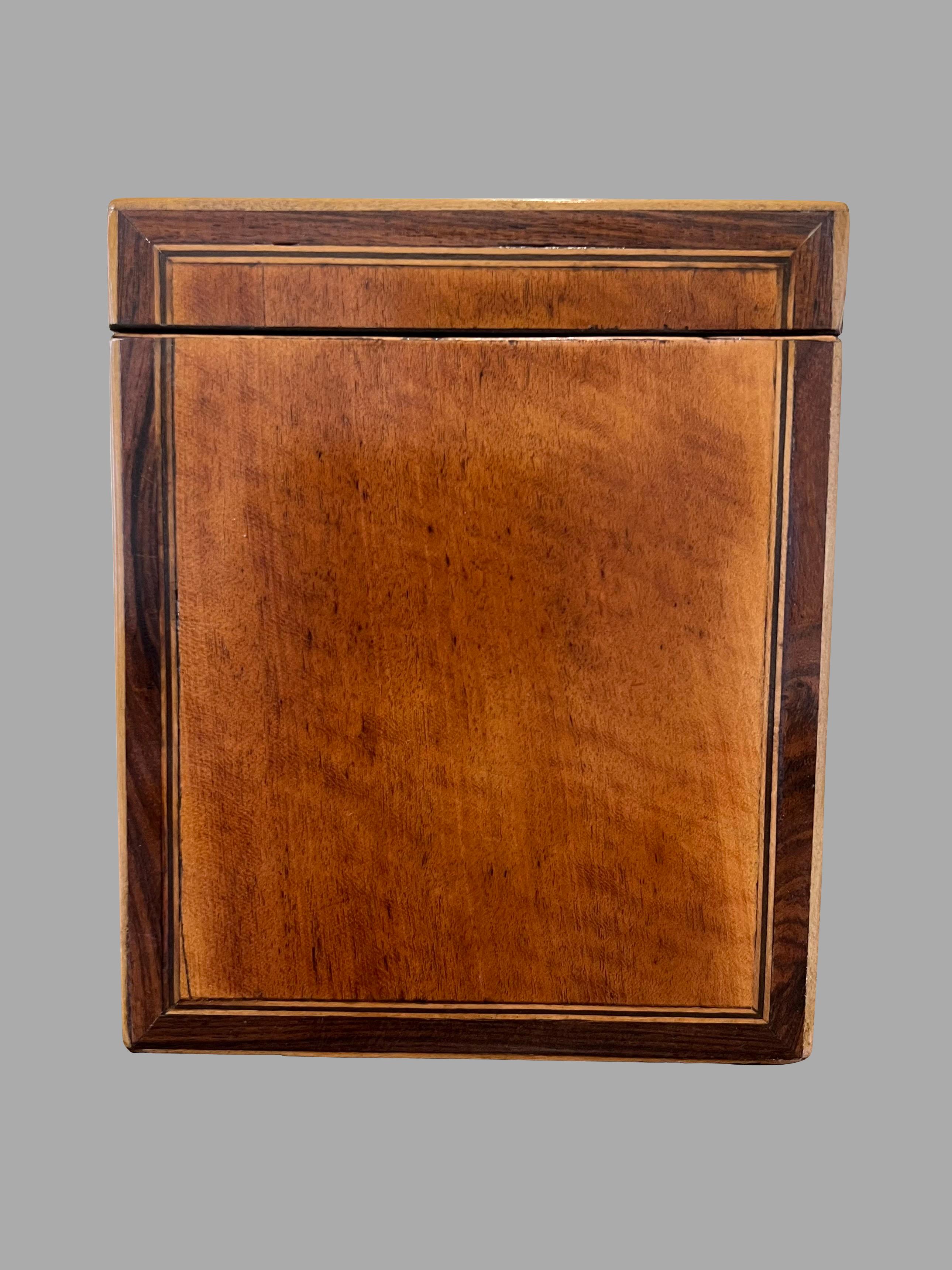 English Inlaid Mahogany Tea Caddy with Elaborate Crossbanding and Swag Inlay For Sale 1