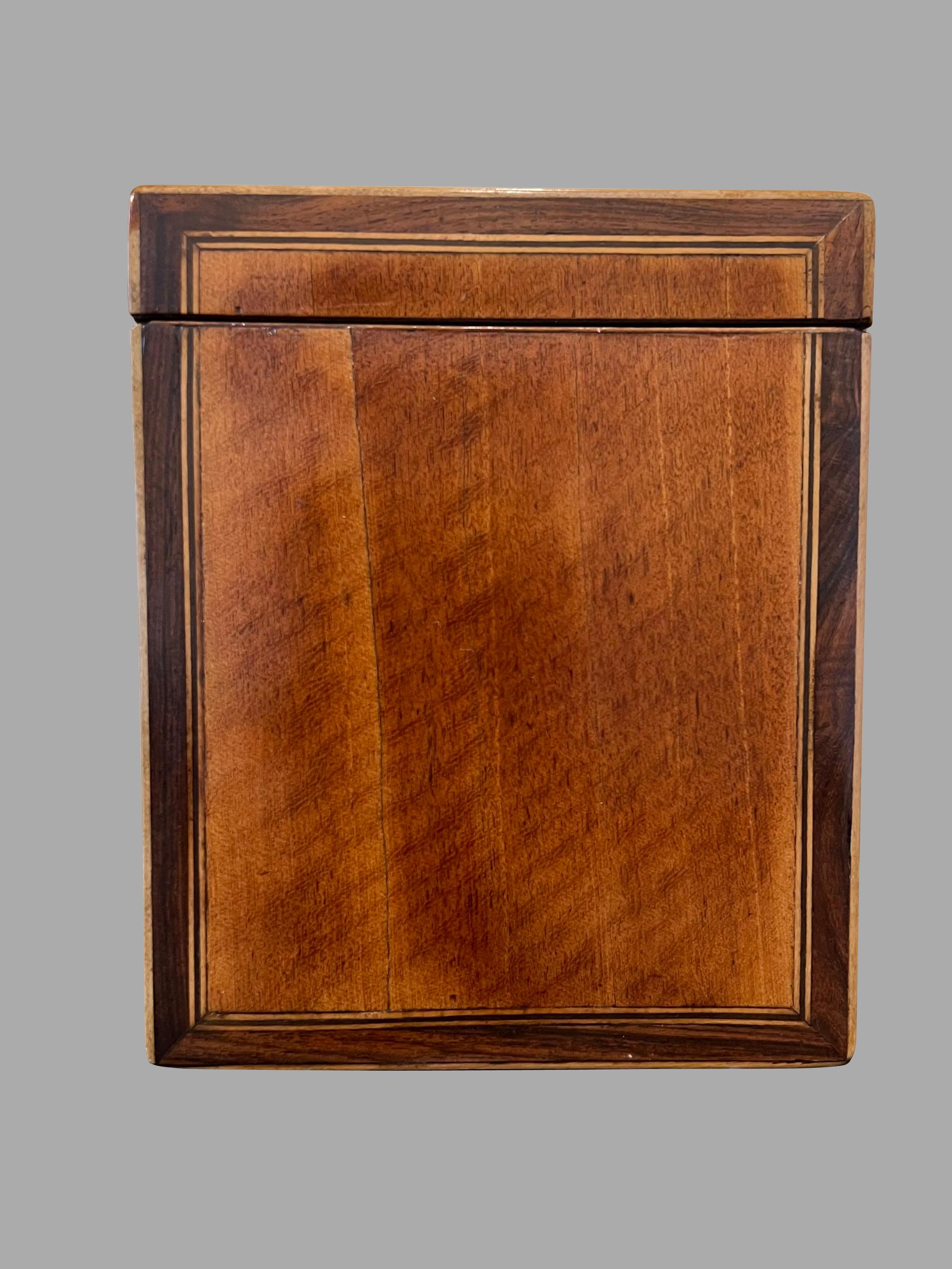 English Inlaid Mahogany Tea Caddy with Elaborate Crossbanding and Swag Inlay For Sale 2