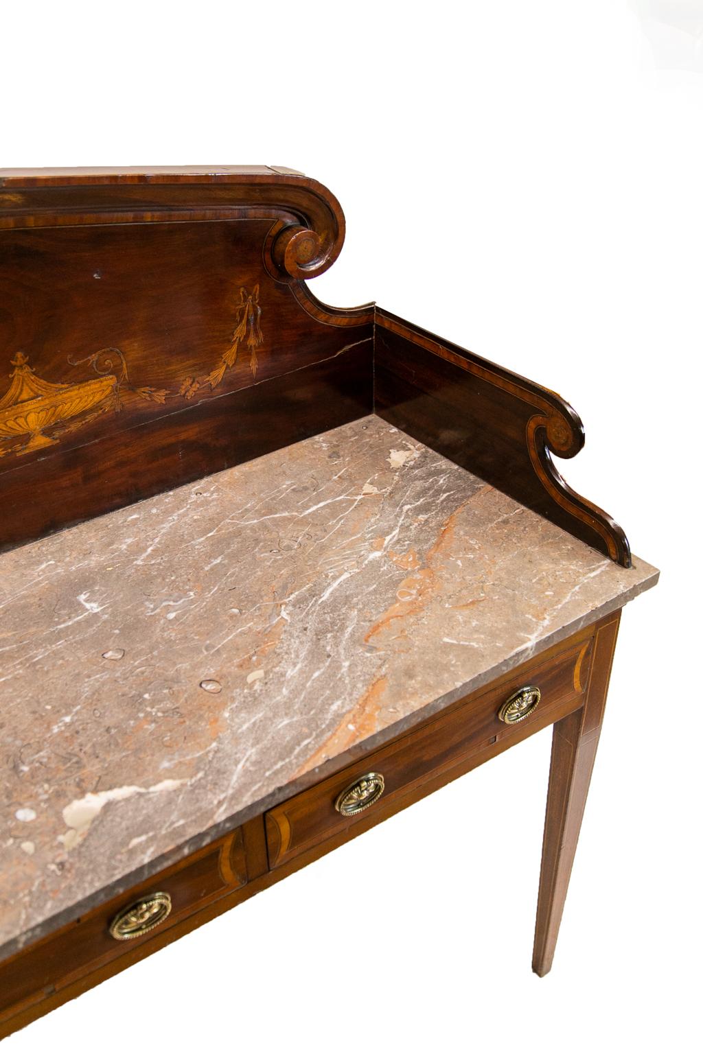 Late 19th Century English Inlaid Marble-Top Serving Table For Sale