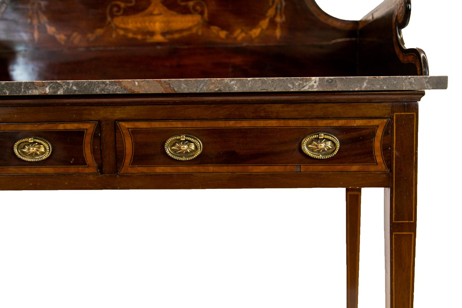 Brass English Inlaid Marble-Top Serving Table For Sale