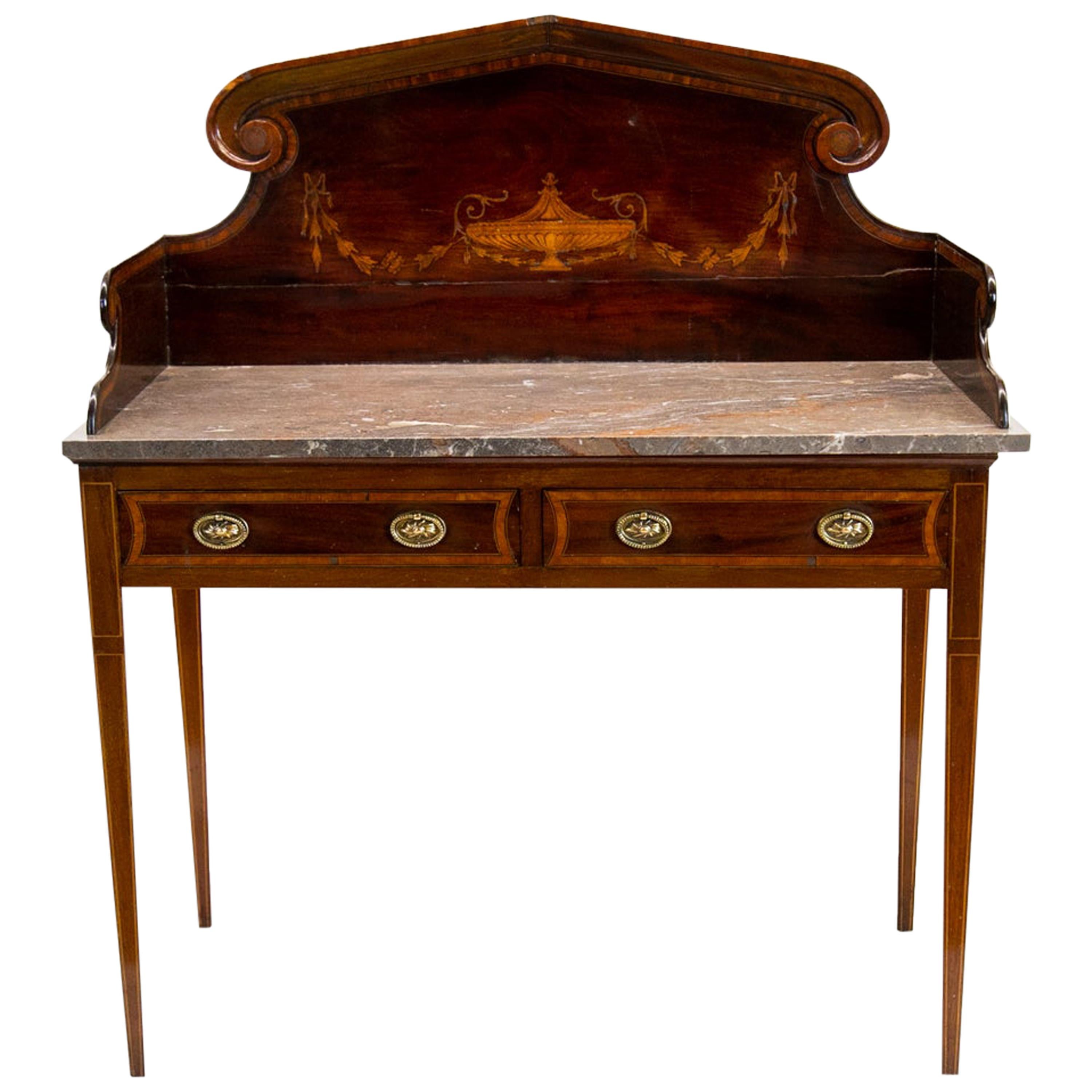 English Inlaid Marble-Top Serving Table