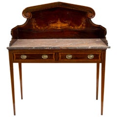 Used English Inlaid Marble-Top Serving Table