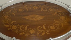 English Inlaid Oak Serving Tray with Silver Plated Fittings, circa 1900-1910