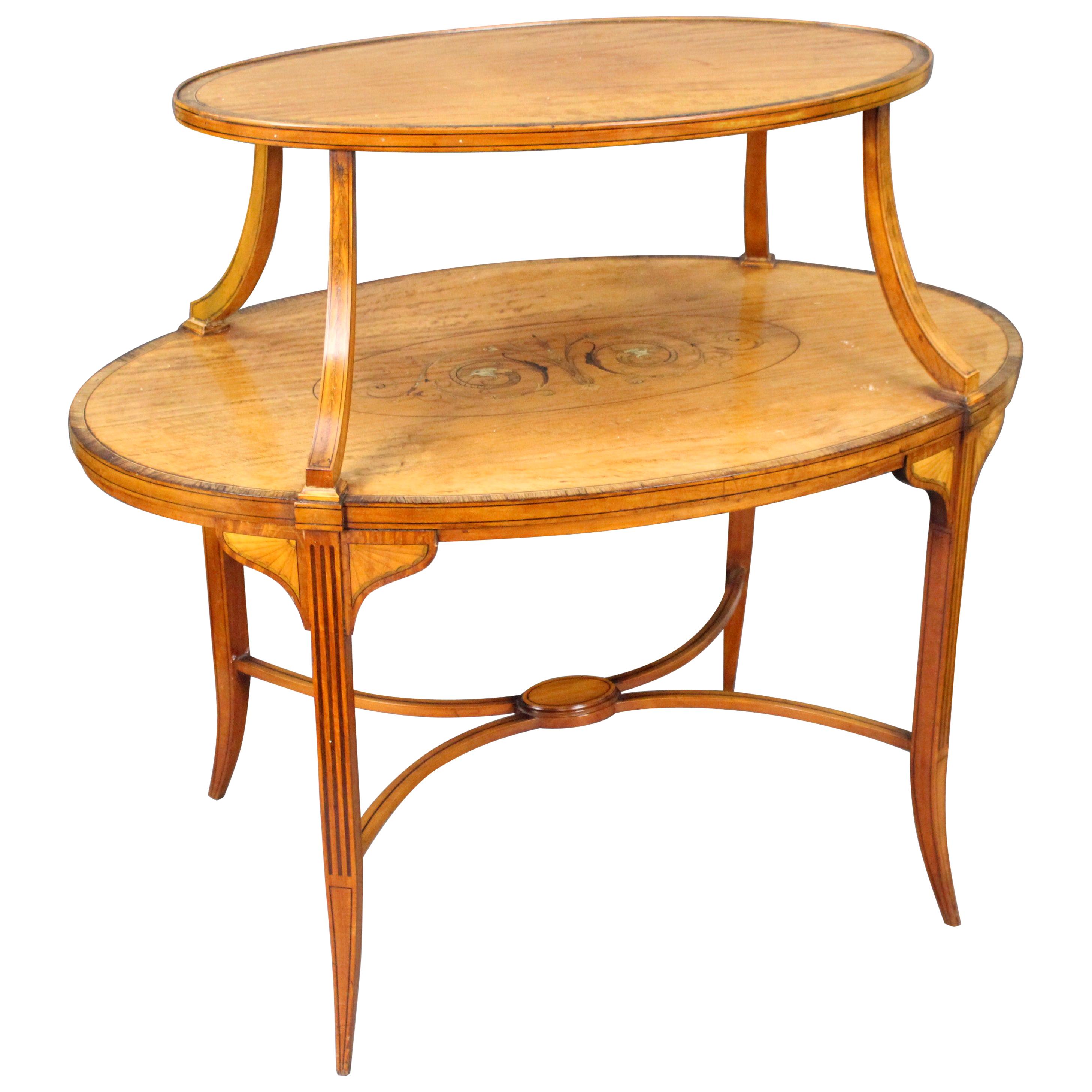 English Inlaid Satinwood Étagère Two-Tier Table, circa 1890 For Sale