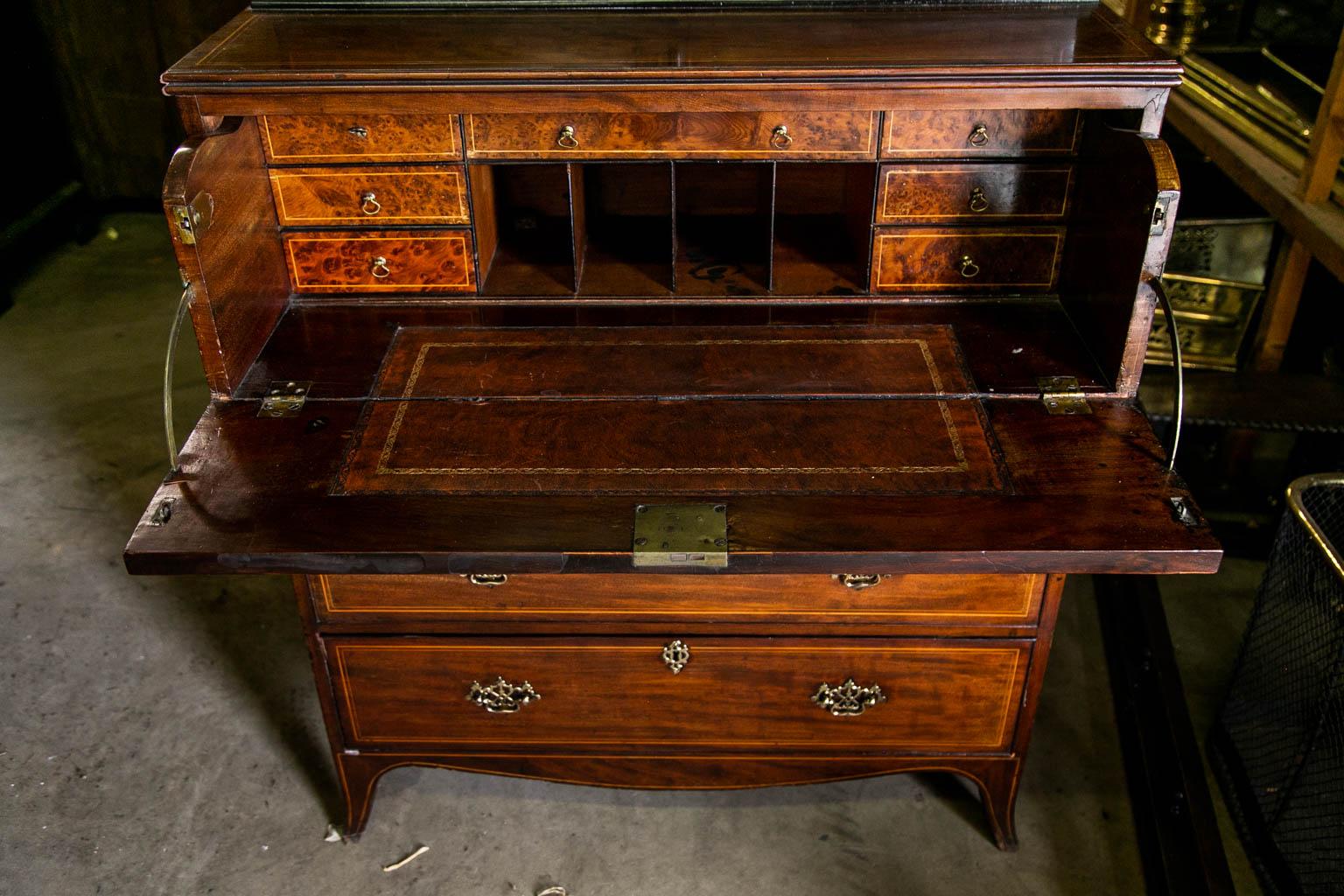 Brass English Inlaid Secretaire For Sale