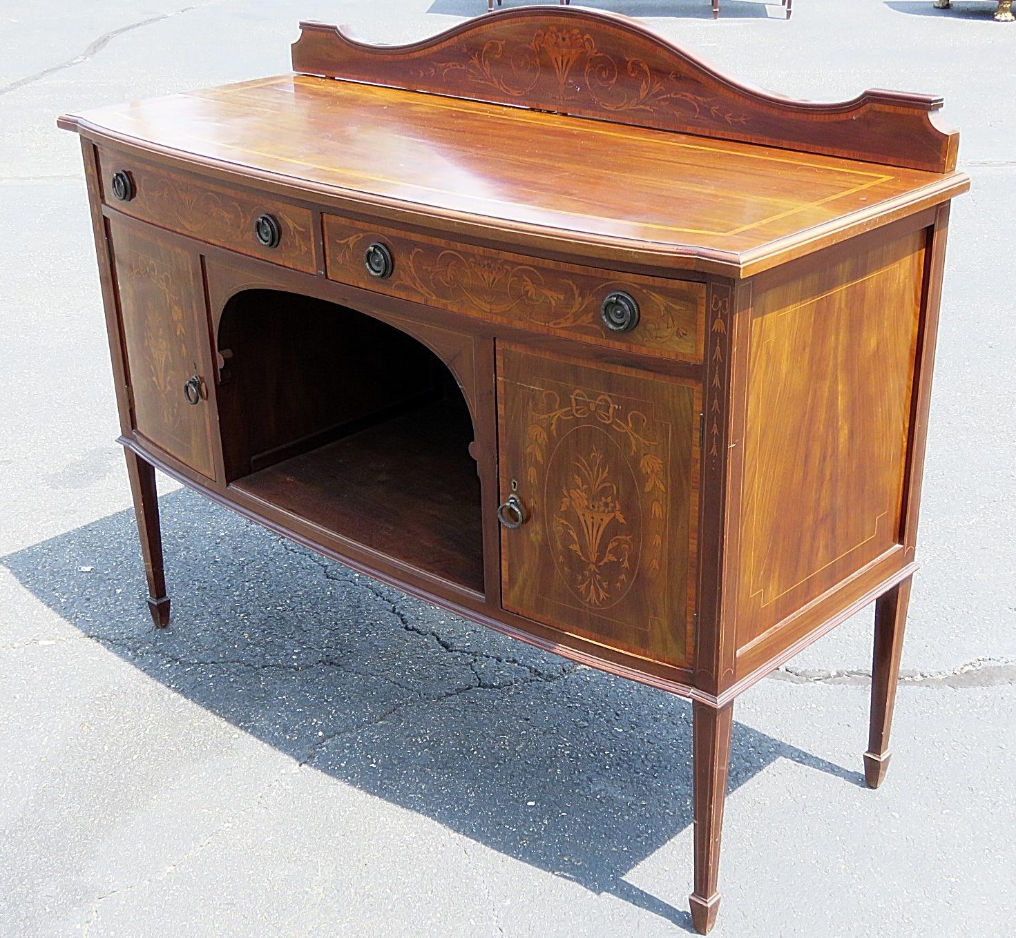 English inlaid server with 2 drawers over 2 doors attributed to Edwards & Roberts.
