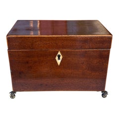 Antique English inlaid tea caddy with brass paw feet 