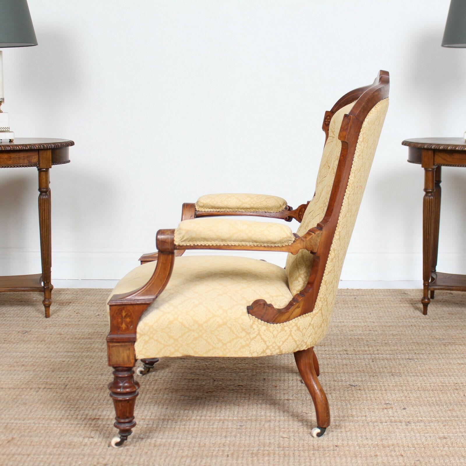 English Inlaid Walnut Armchair 19th Century Lounge Chair In Good Condition For Sale In Newcastle upon Tyne, GB