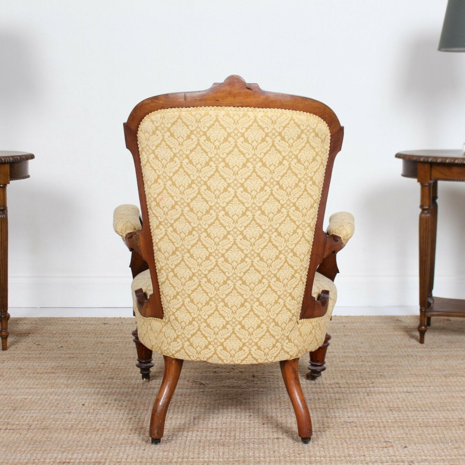 English Inlaid Walnut Armchair 19th Century Lounge Chair For Sale 1