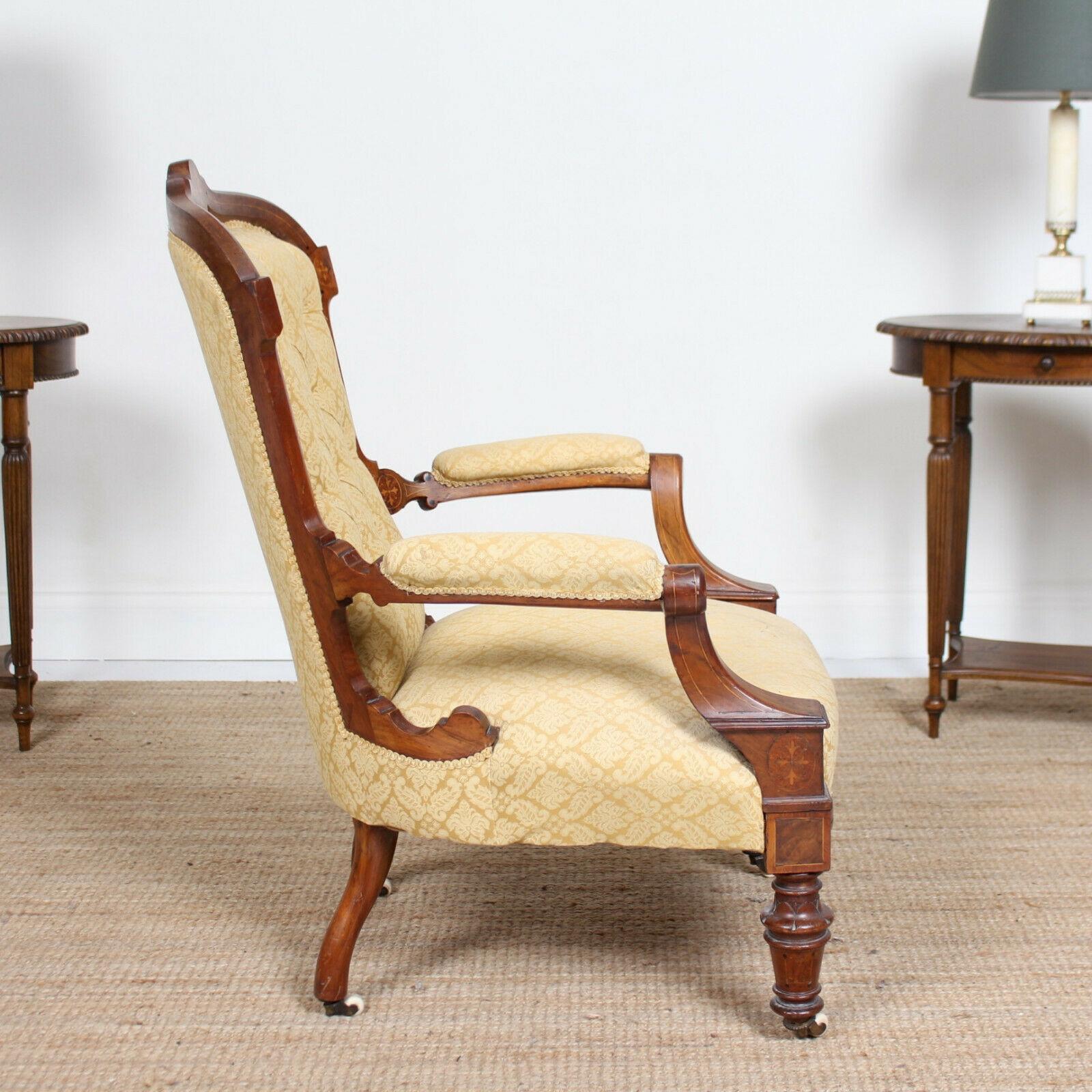 English Inlaid Walnut Armchair 19th Century Lounge Chair For Sale 2