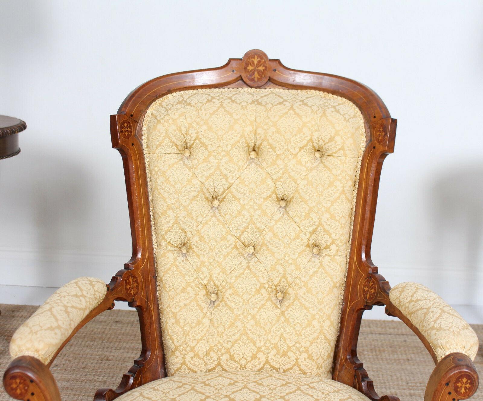 English Inlaid Walnut Armchair 19th Century Lounge Chair For Sale 3