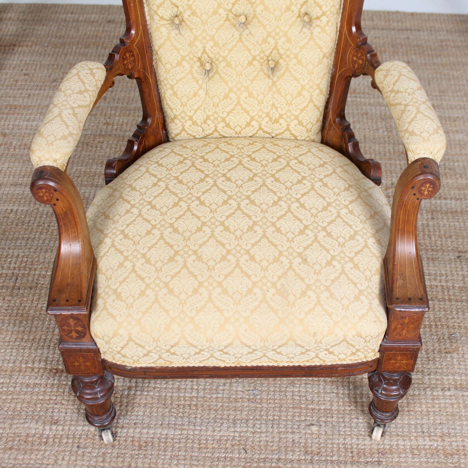 English Inlaid Walnut Armchair 19th Century Lounge Chair For Sale 6