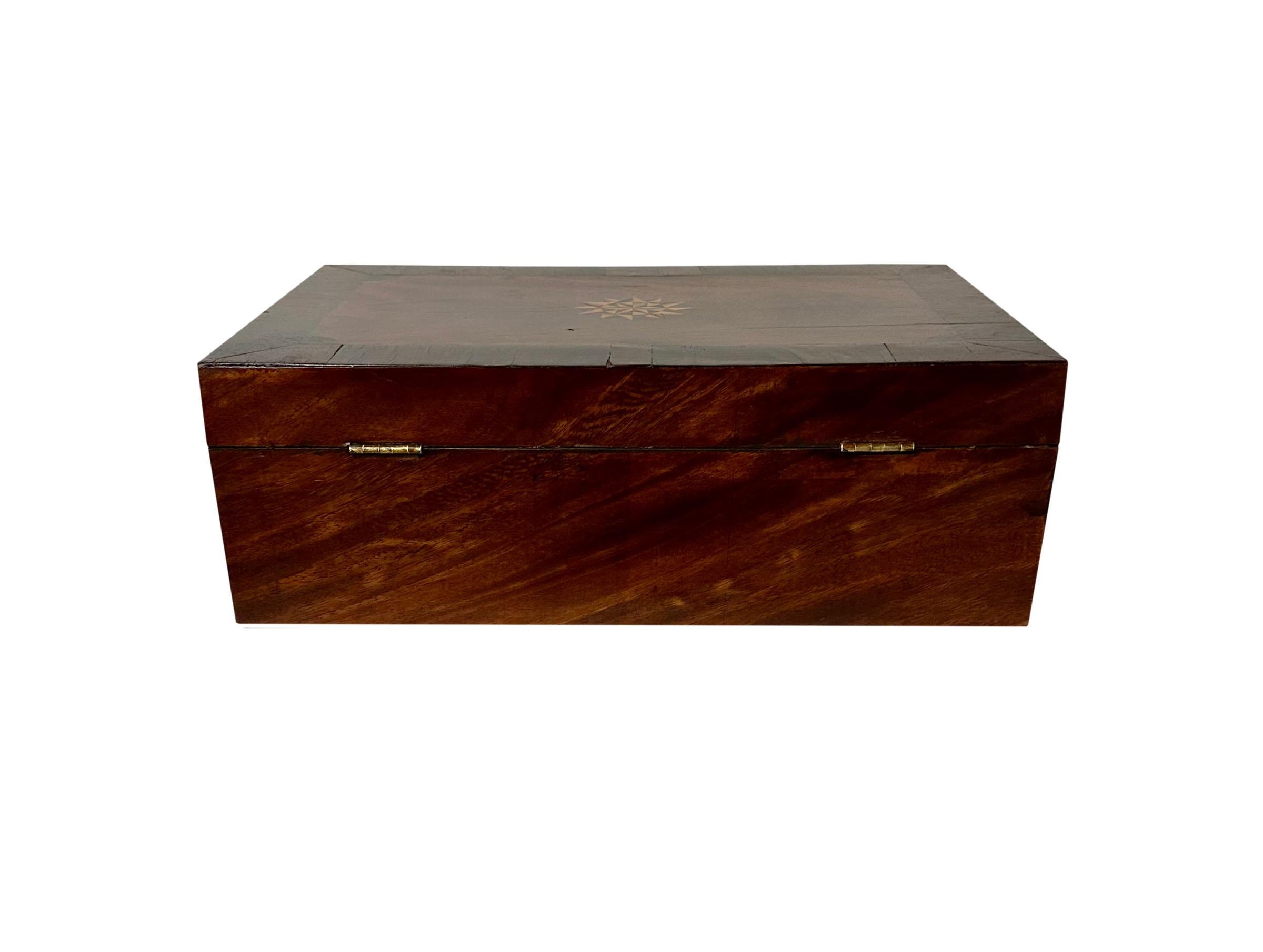 Wood English Inlaid Work Box For Sale