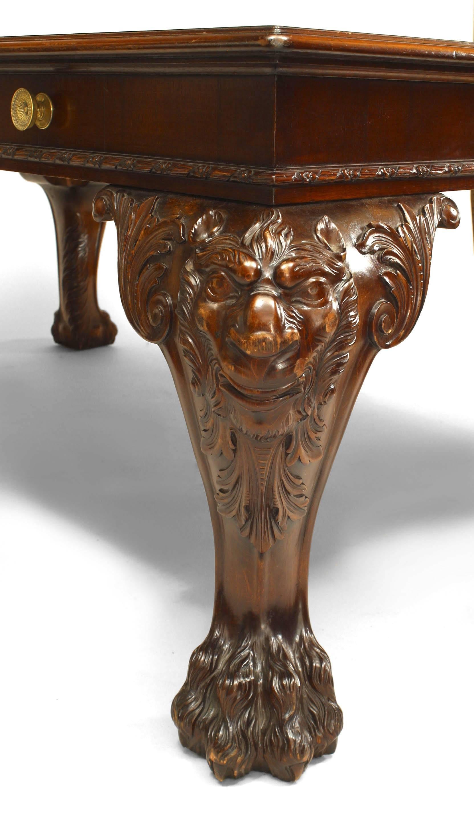 Carved English/Irish Georgian Style Mahogany Table Desk For Sale