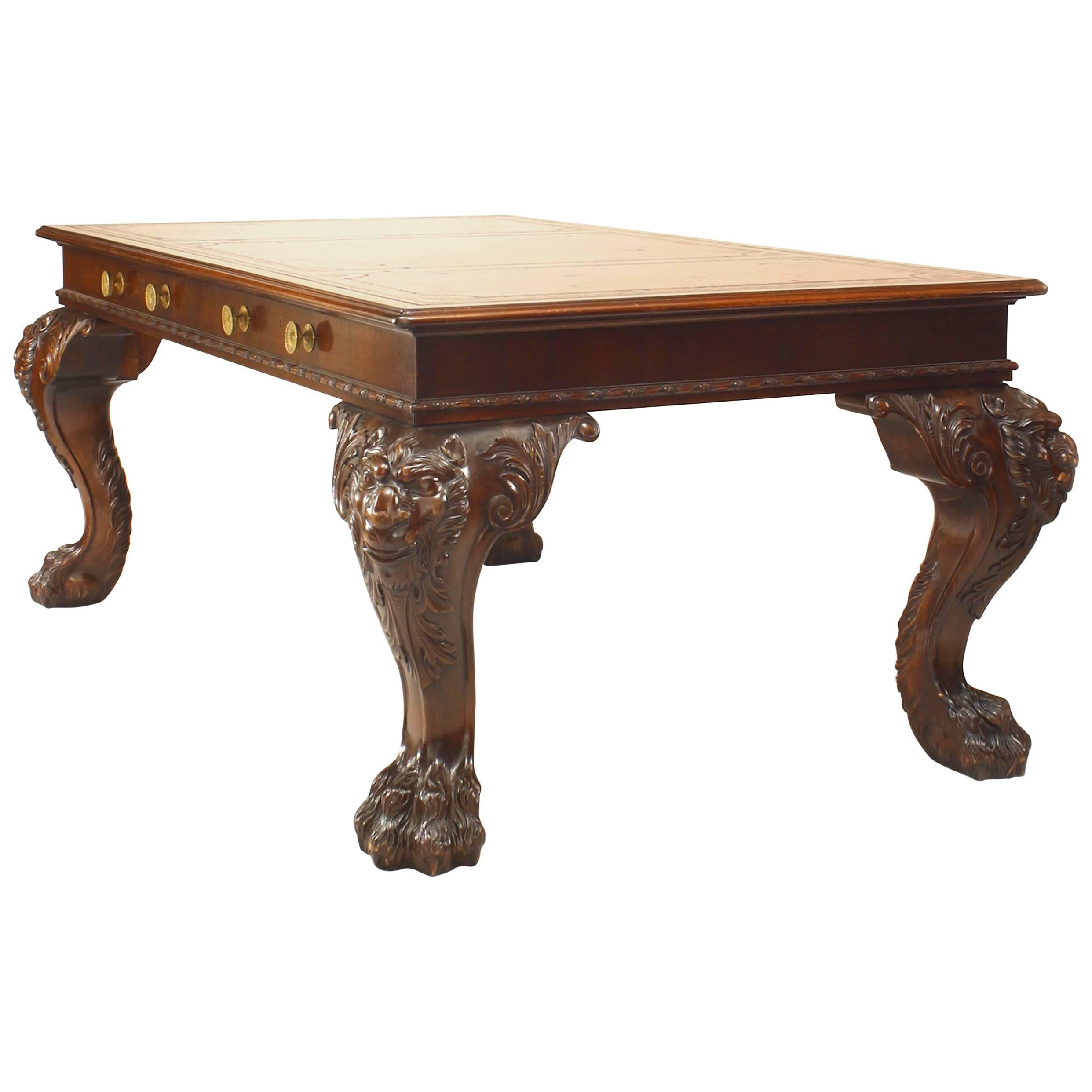 English/Irish Georgian Style Mahogany Table Desk For Sale