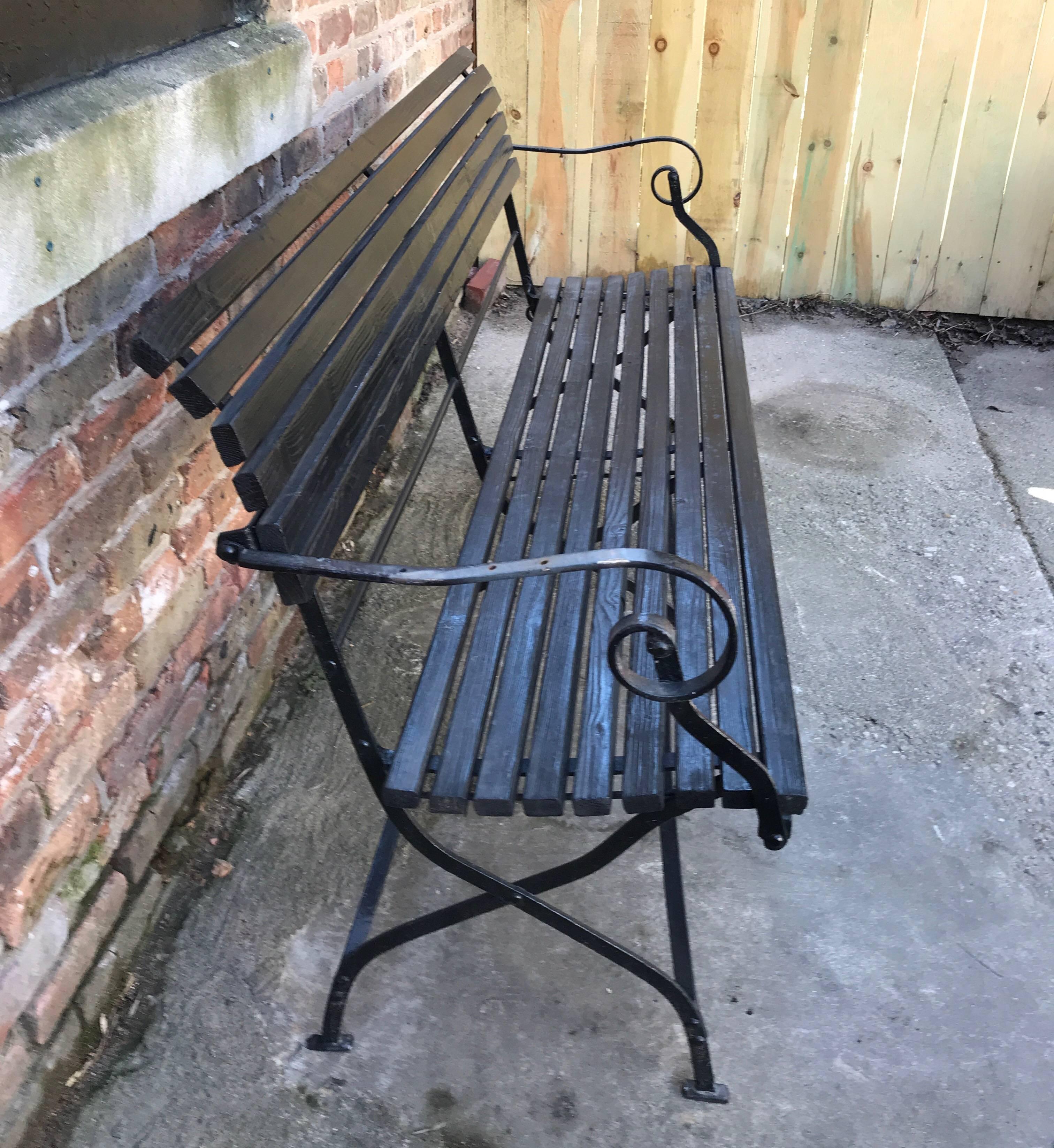 English Iron and Wood Folding Garden Bench 5