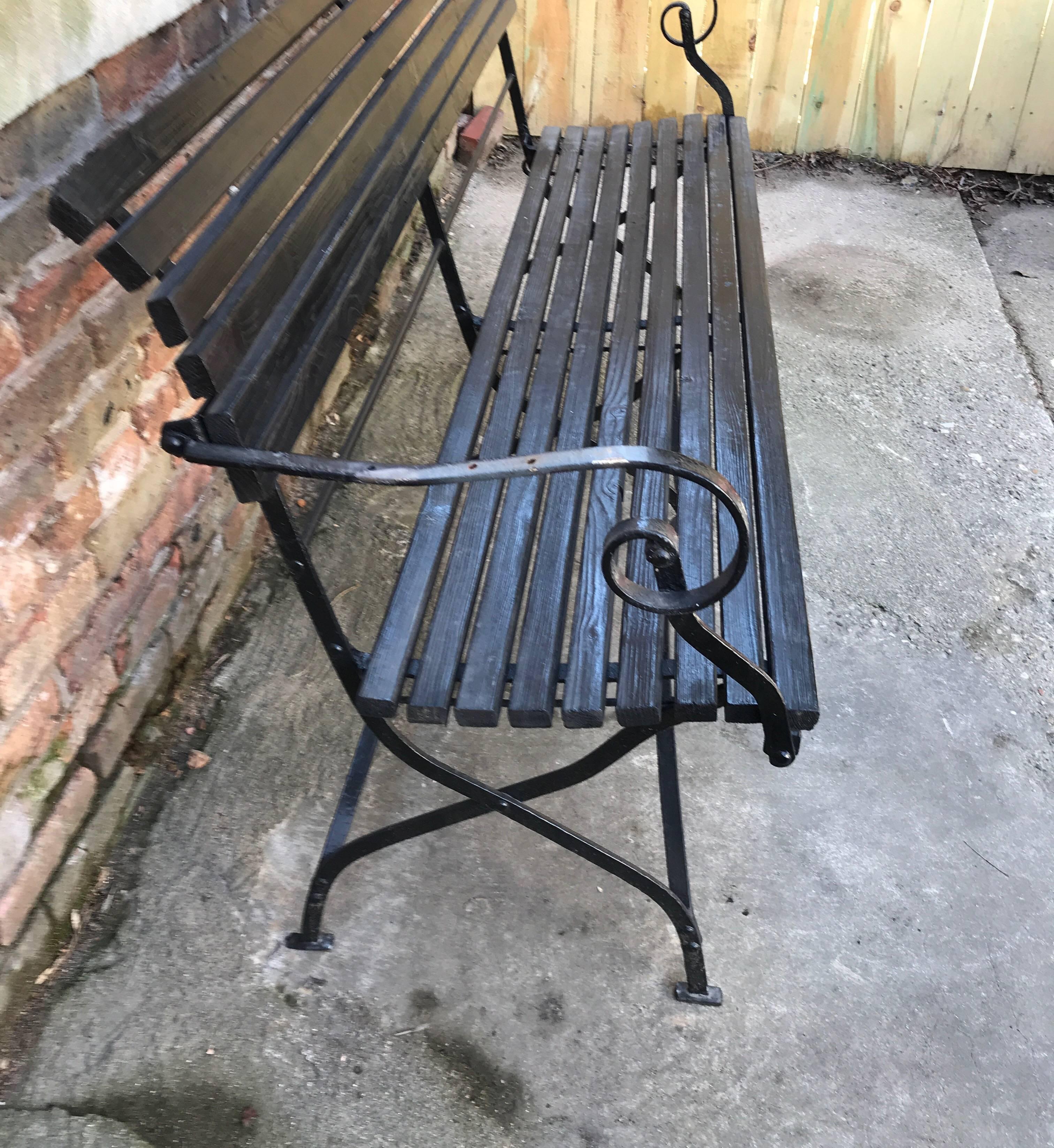 English Iron and Wood Folding Garden Bench 6