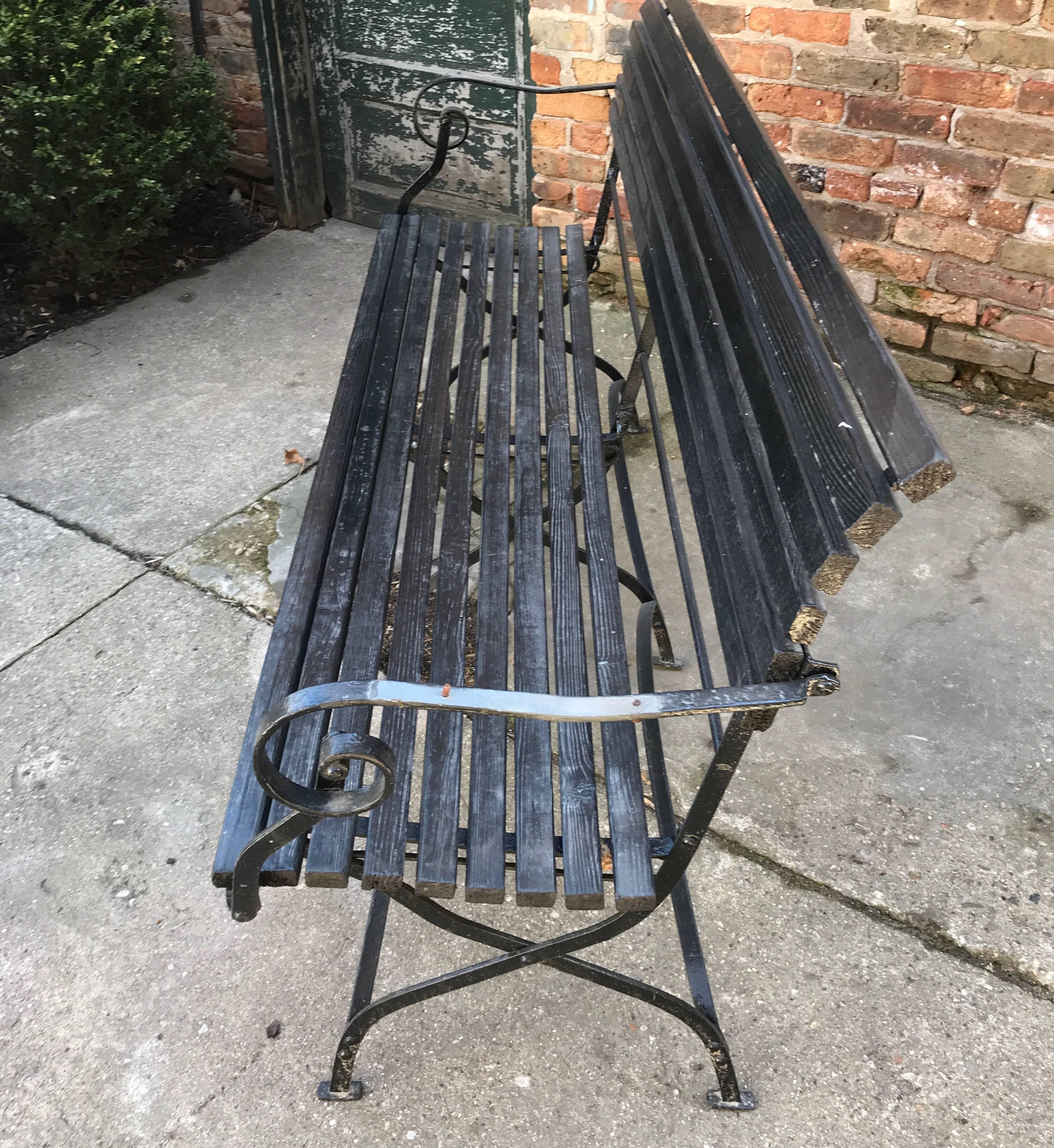 English Iron and Wood Folding Garden Bench 3