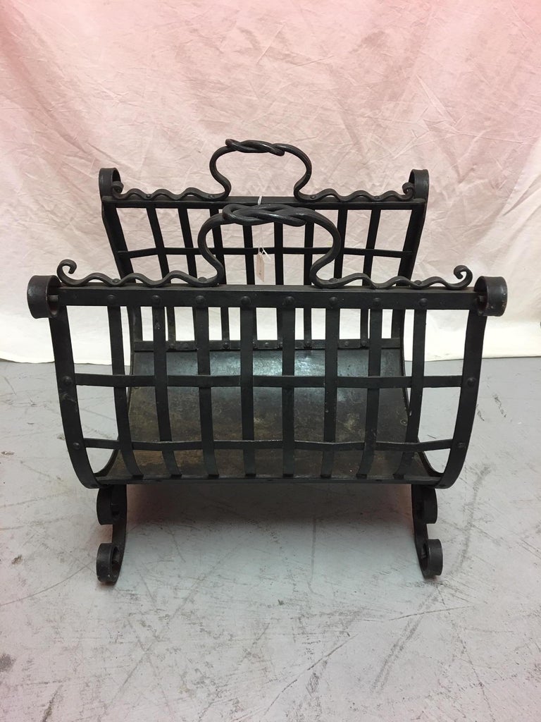 English Iron Fireplace Wood Basket, Early 20th Century at 1stDibs