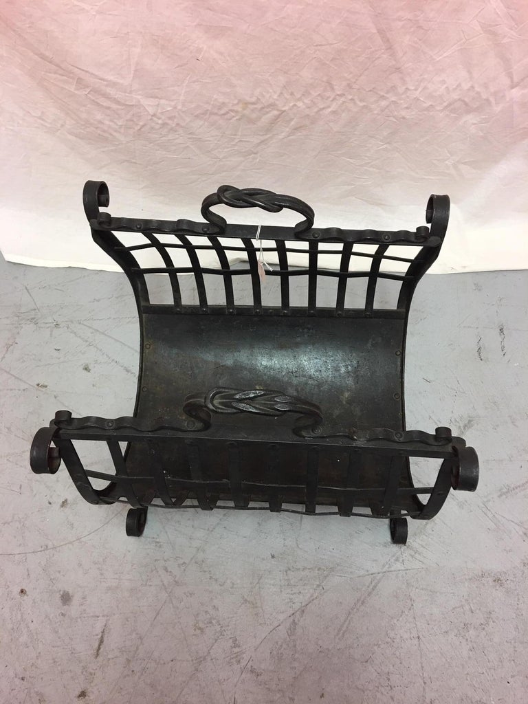English Iron Fireplace Wood Basket, Early 20th Century at 1stDibs