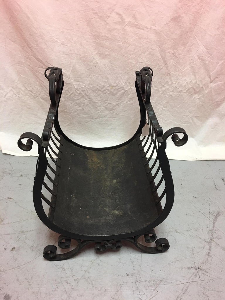 English Iron Fireplace Wood Basket, Early 20th Century at 1stDibs