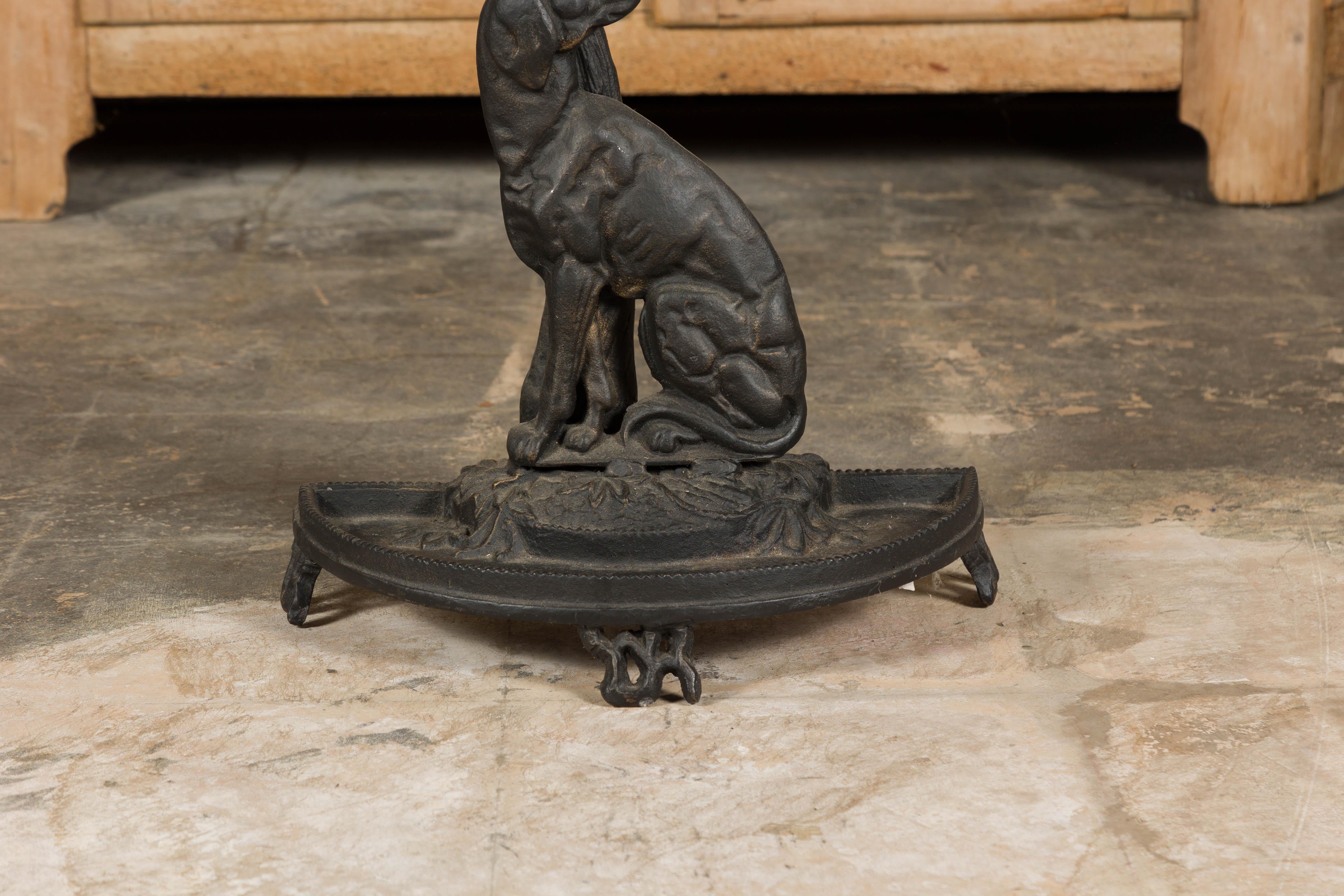 English Iron Umbrella Stand Depicting a Dog Sitting in front of a Tree For Sale 3
