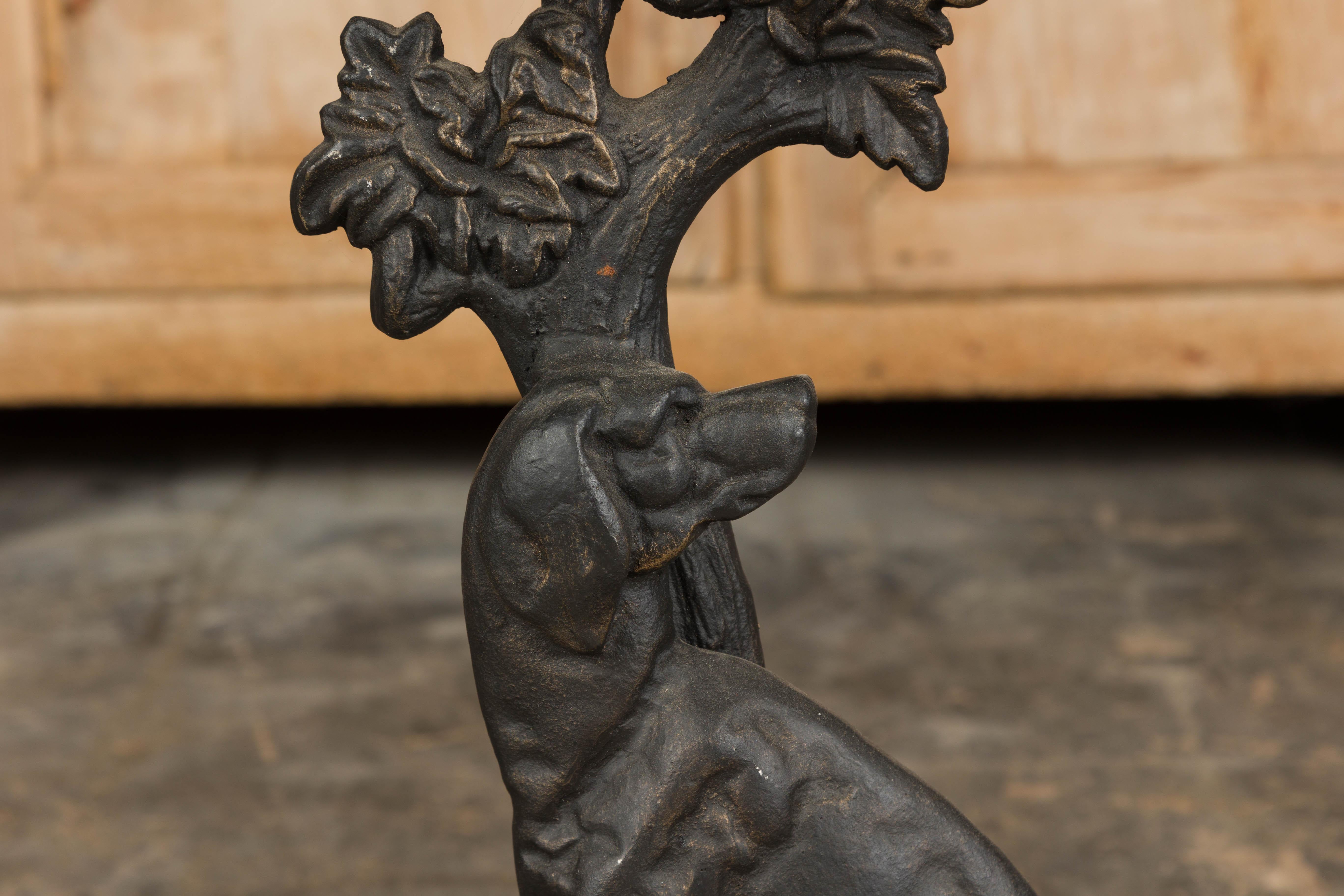 English Iron Umbrella Stand Depicting a Dog Sitting in front of a Tree For Sale 4