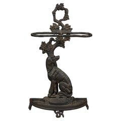 English Iron Umbrella Stand Depicting a Dog Sitting in front of a Tree