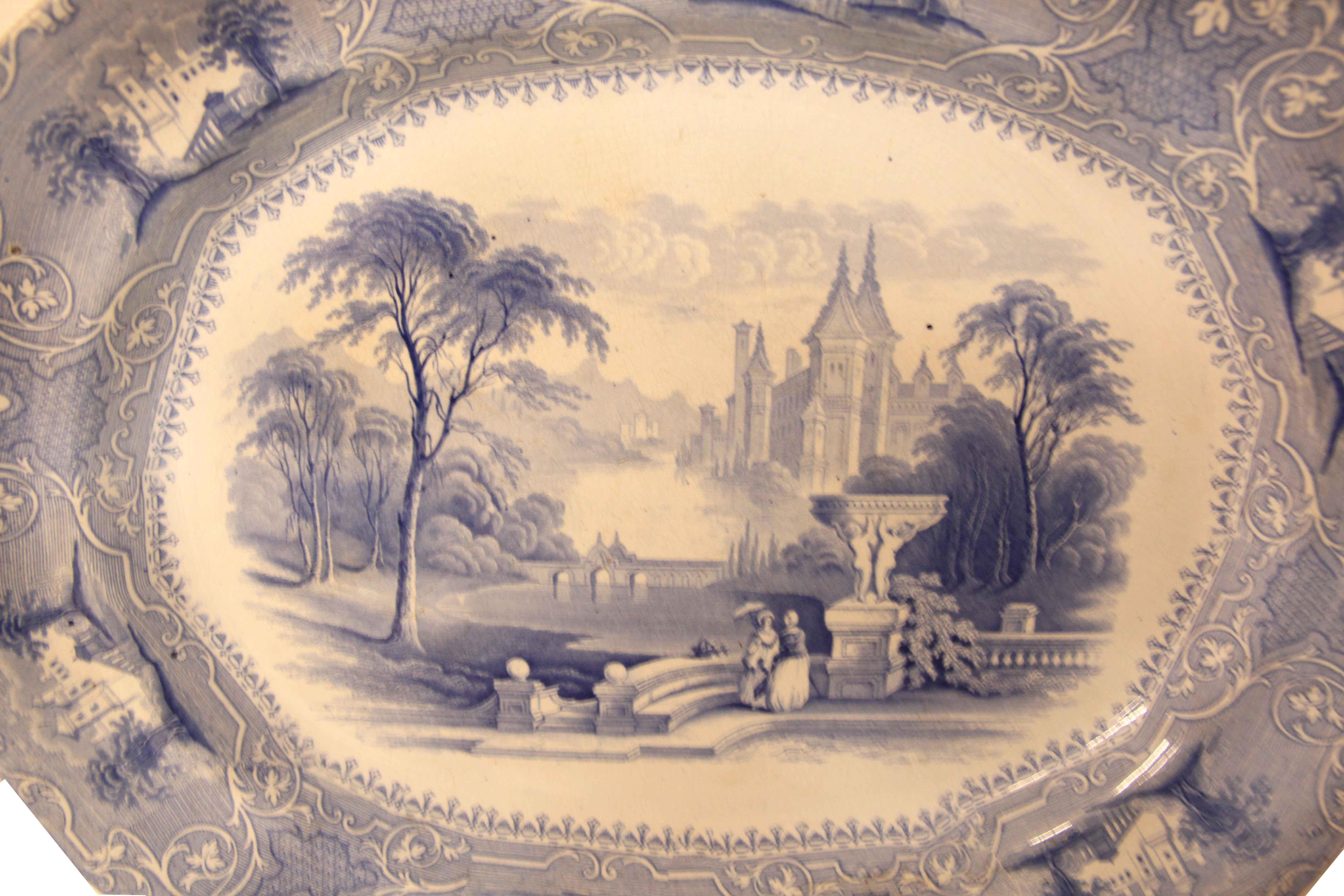 Mid-19th Century English Ironstone Blue and White Platter For Sale