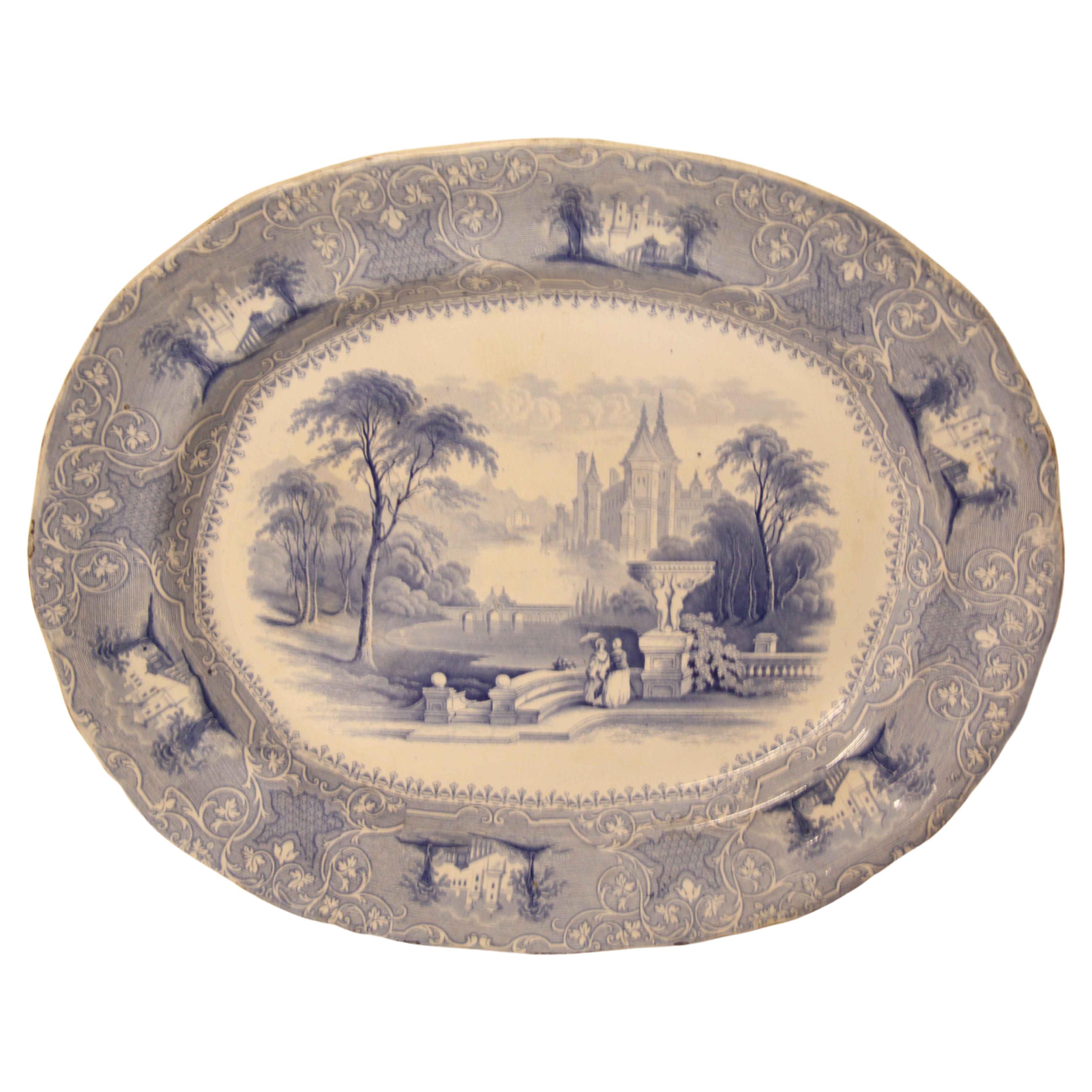 English Ironstone Blue and White Platter For Sale