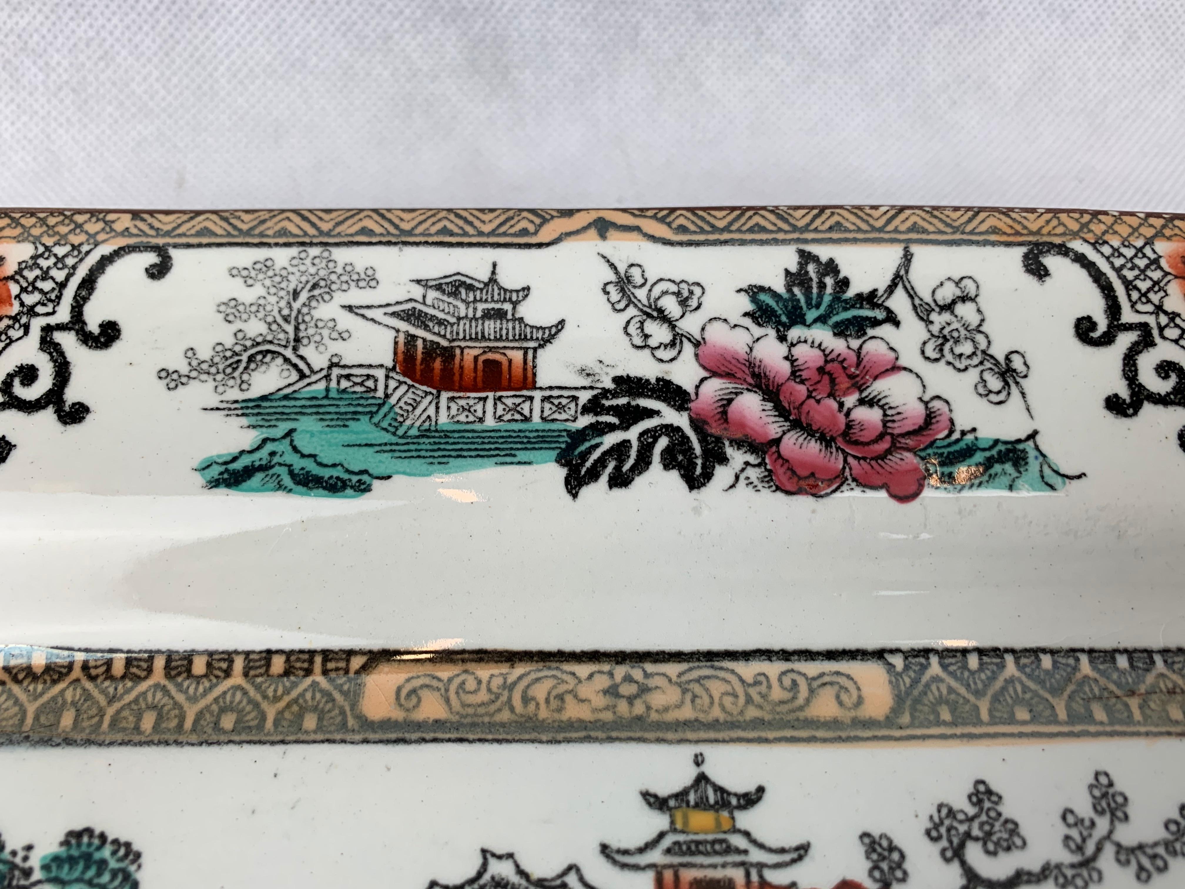 Chinoiserie Motif Ironstone Platter with, Hand Decorated, England, 19th c. 1