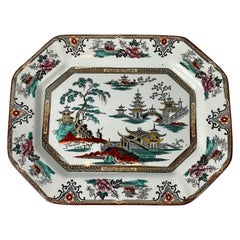 Platte aus Eisenstein:: handdekoriert mit Chinoiserie-Motiv:: 19.