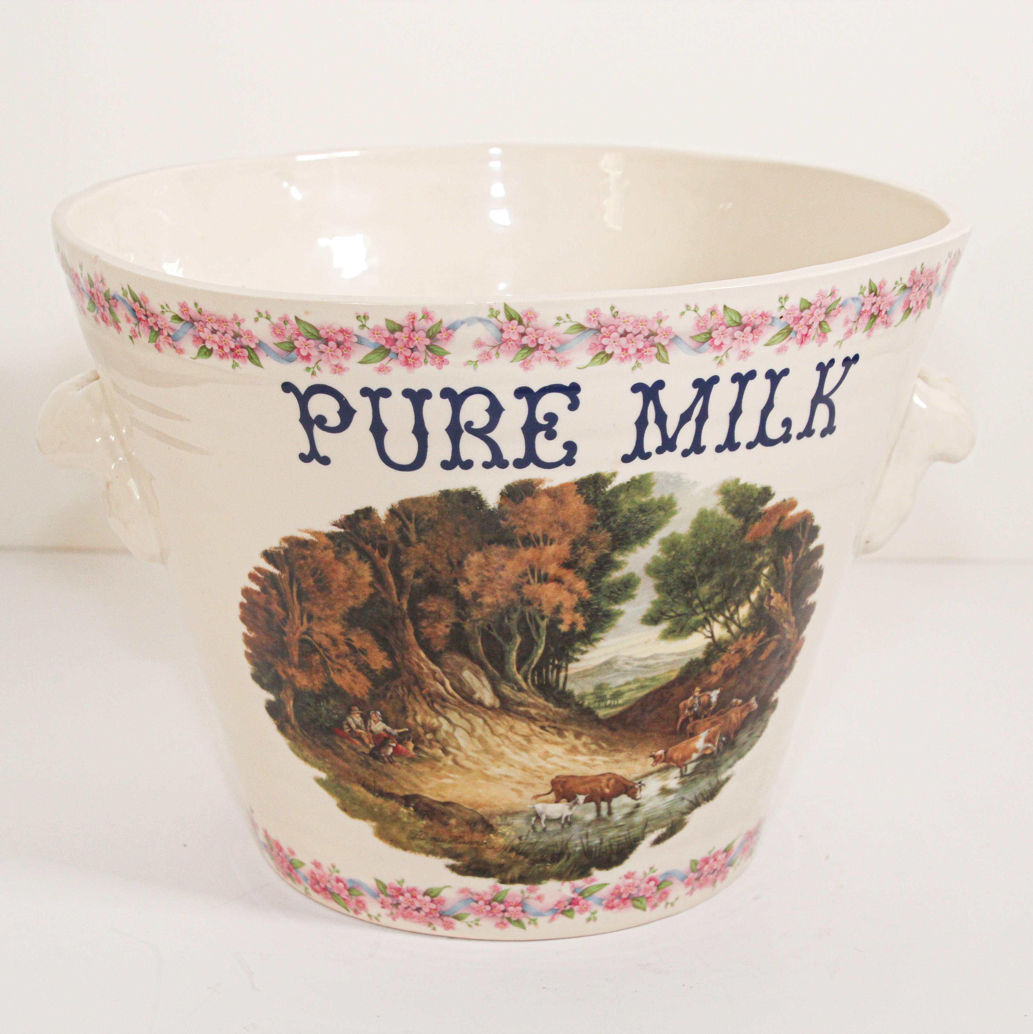 English Ironstone Pure Milk Pail with Farm Scene 7