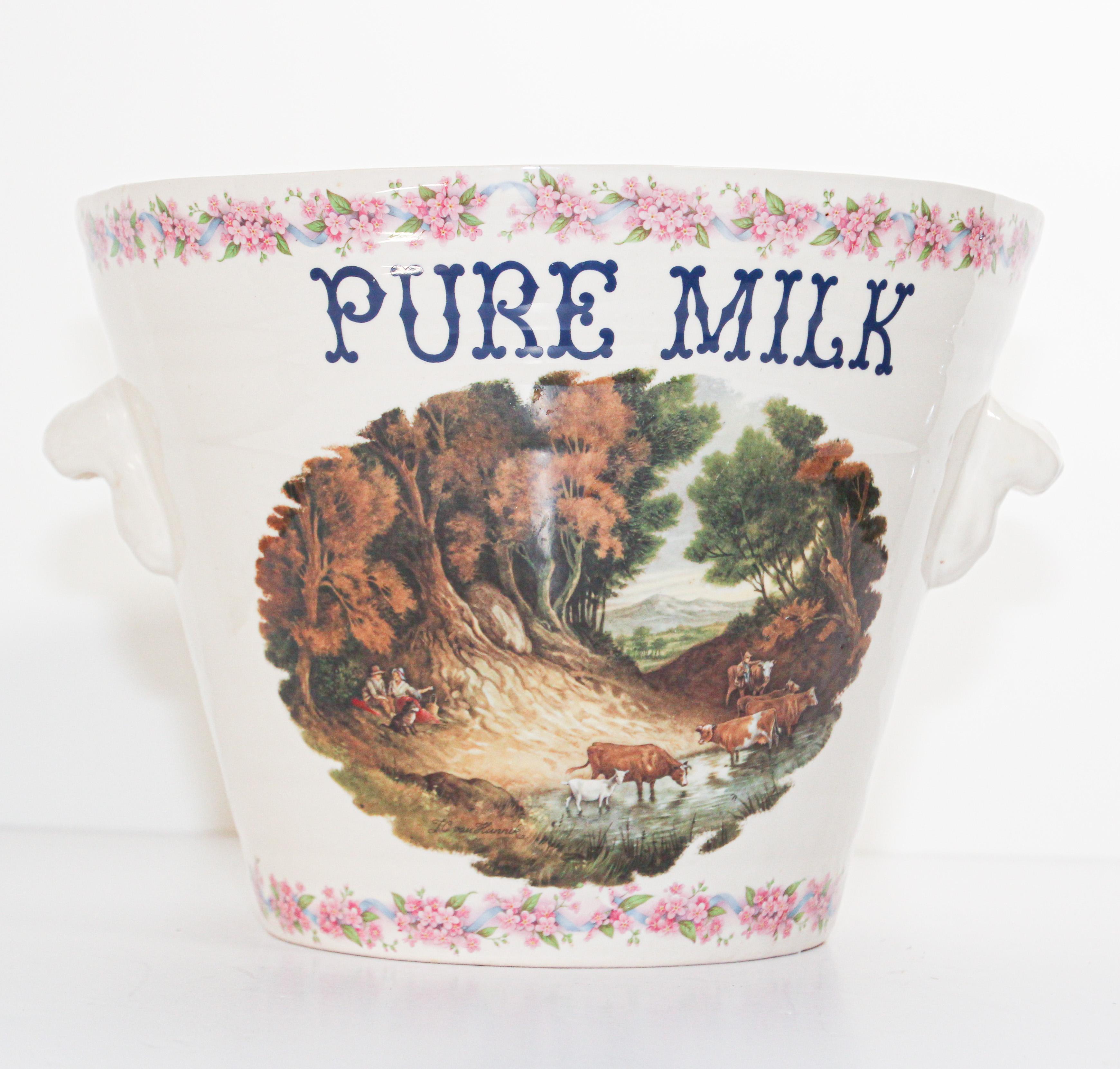 English Ironstone Pure Milk Pail with Farm Scene 8