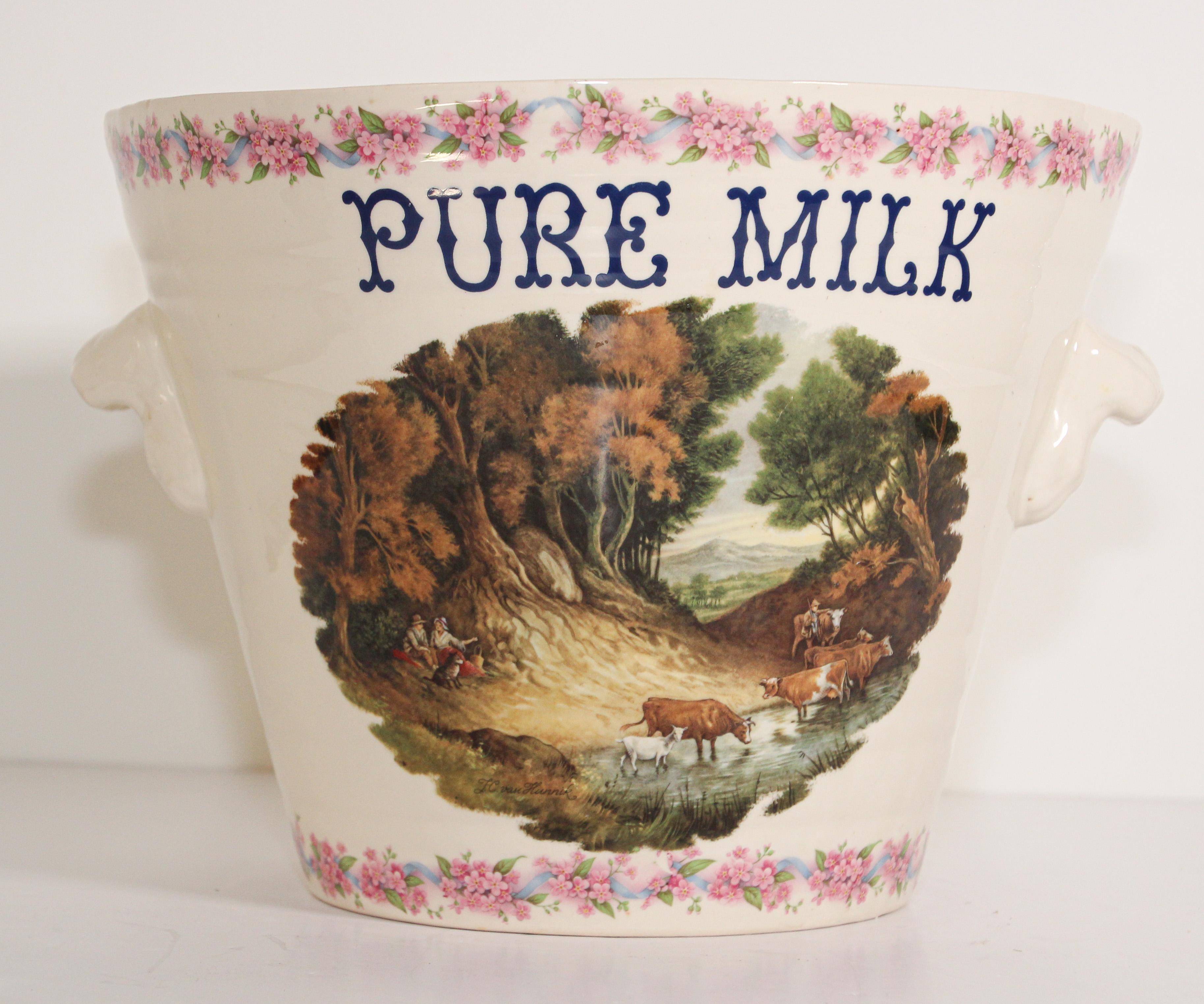English Ironstone Pure Milk Pail with Farm Scene 9