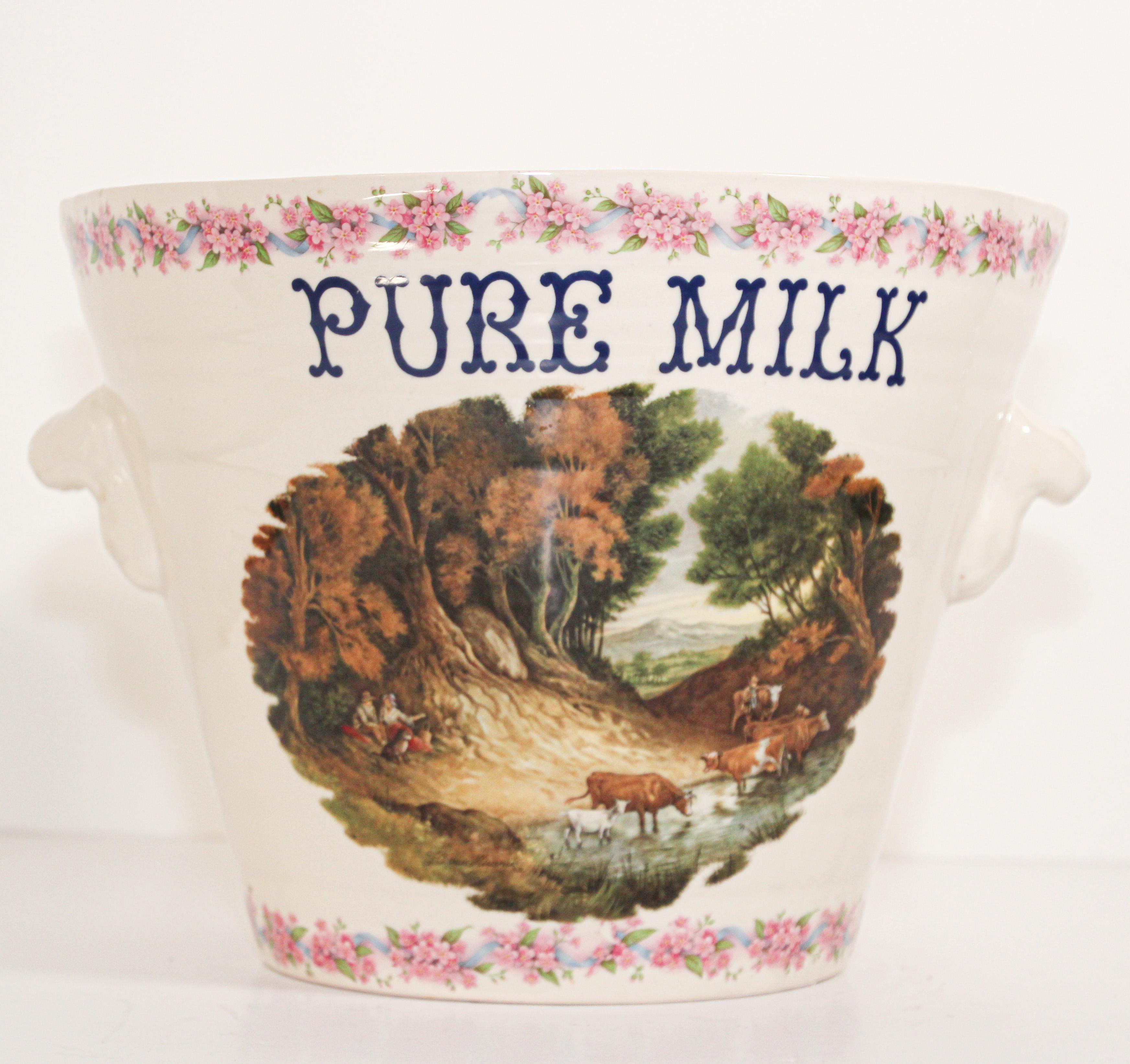 English Ironstone Pure Milk Pail with Farm Scene 10