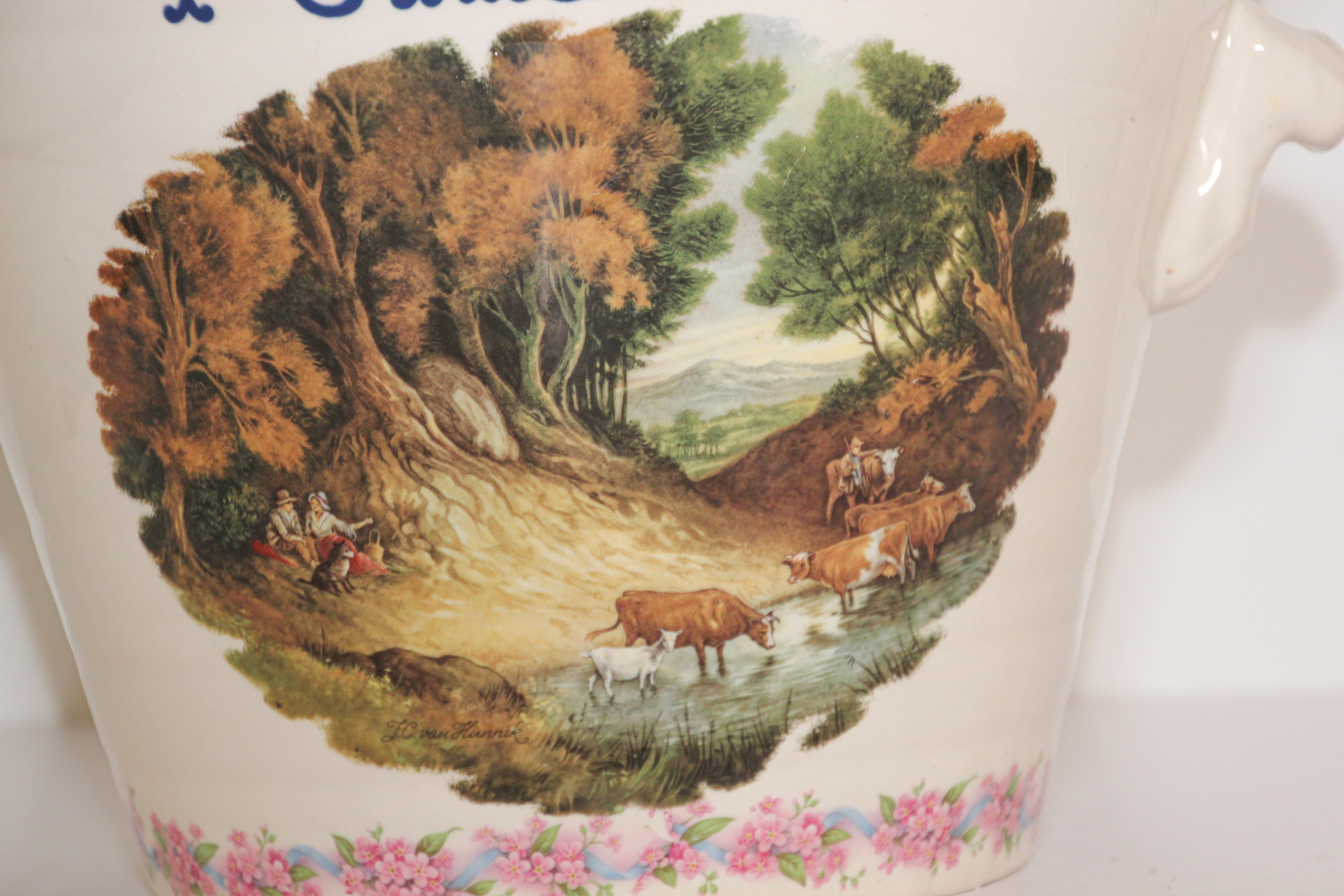 Country English Ironstone Pure Milk Pail with Farm Scene