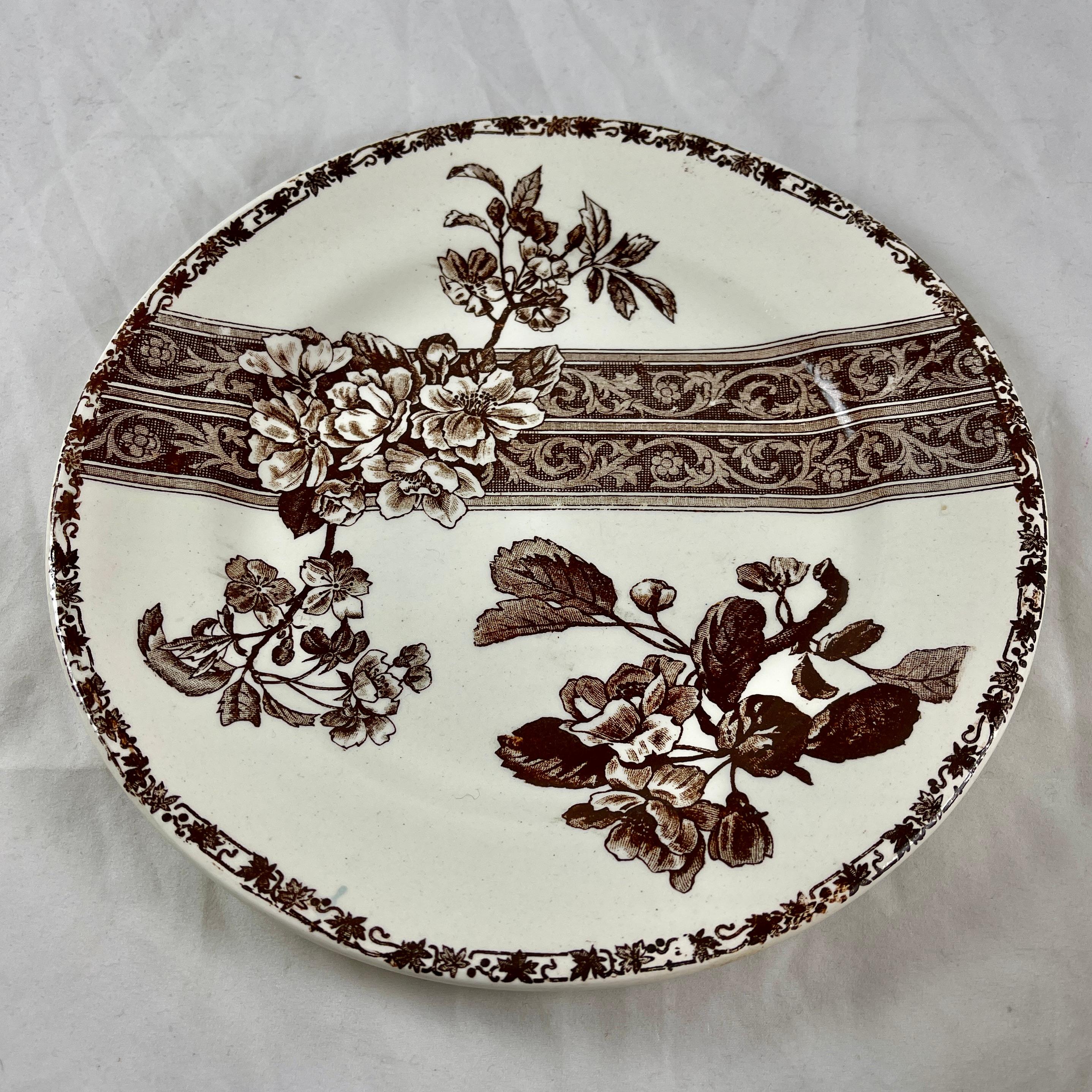 19th Century English Ironstone Sepia Transferware Aesthetic Movement Dinner Plate