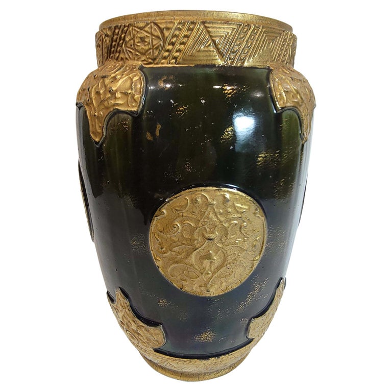 English Irridescent Pottery Vase Aesthetic Persian Motif For Sale