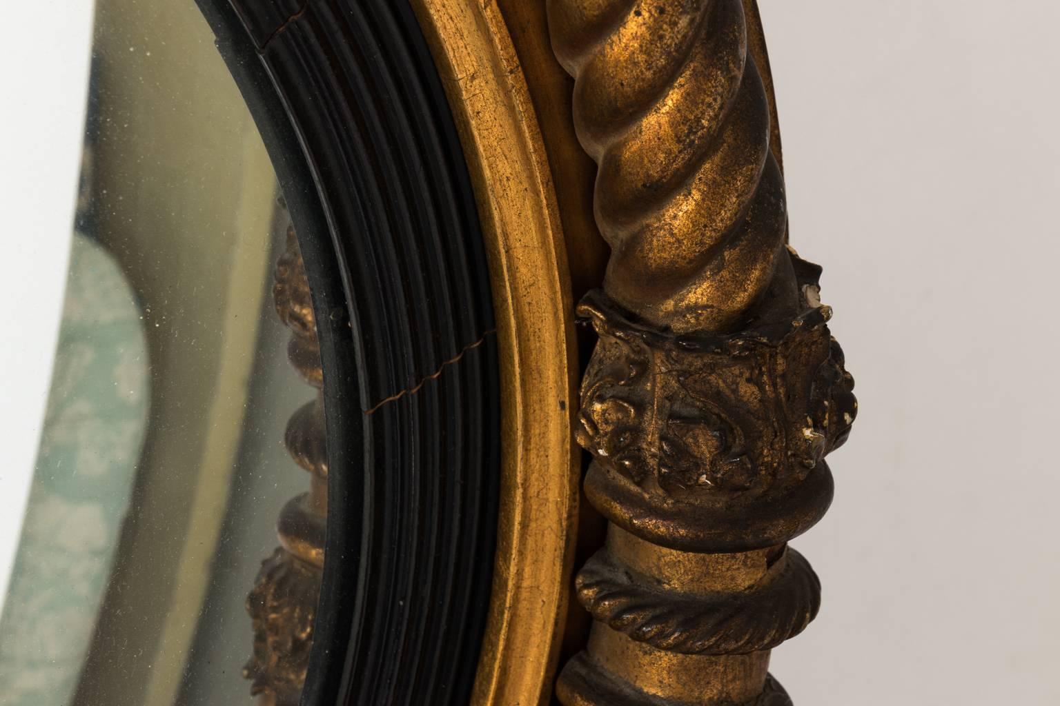Ebonized English IV Style Convex Mirror, circa 1835