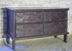 English Jacobean 17th Century Oak Four-Drawer Commode of Rare Form